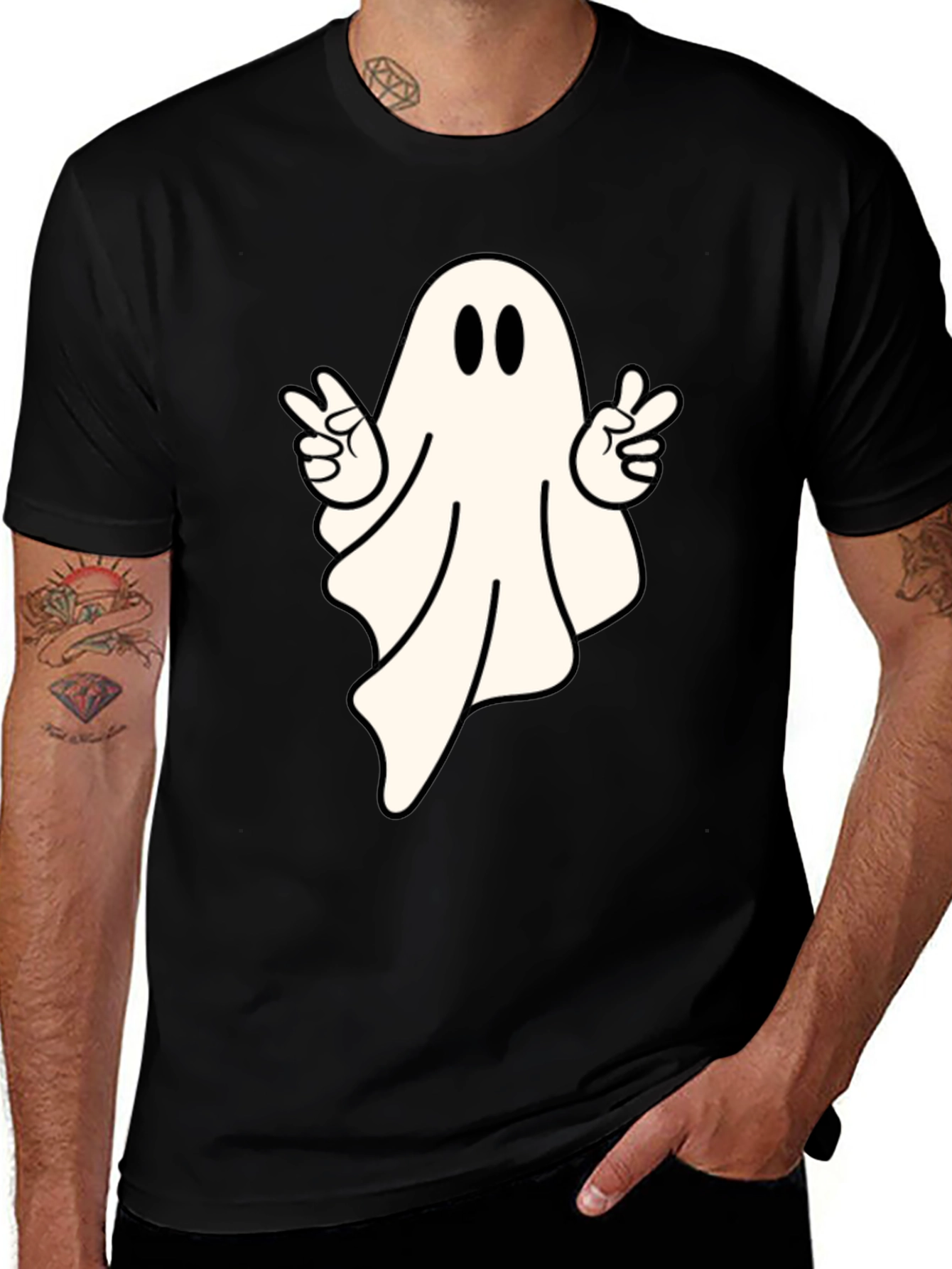 Variant 6 of Cool Ghost Peace Sign T-Shirt - Spooky Season Apparel