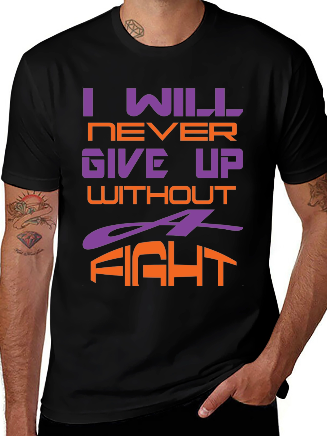 I Will Never Give Up Black Graphic Tee