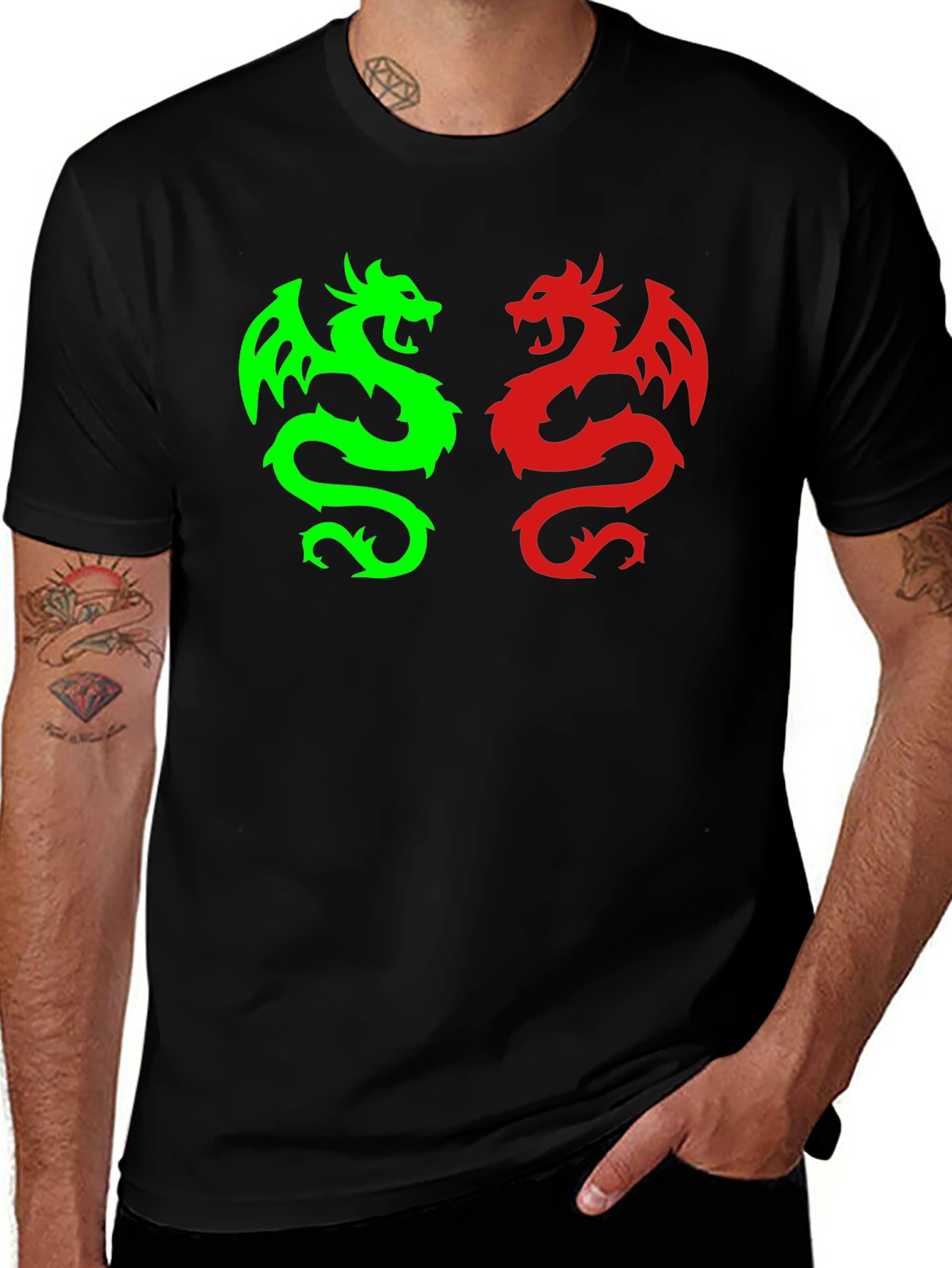 Dragon Duo Graphic Tee - Black Cotton Blend