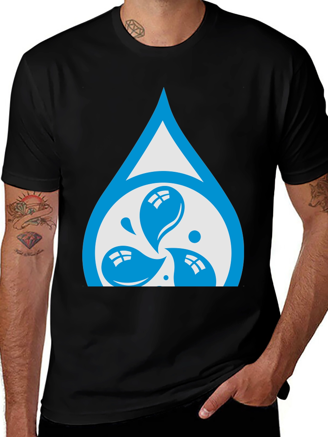 Variant 26 of Modern Blue Water Drop Graphic Black T-Shirt