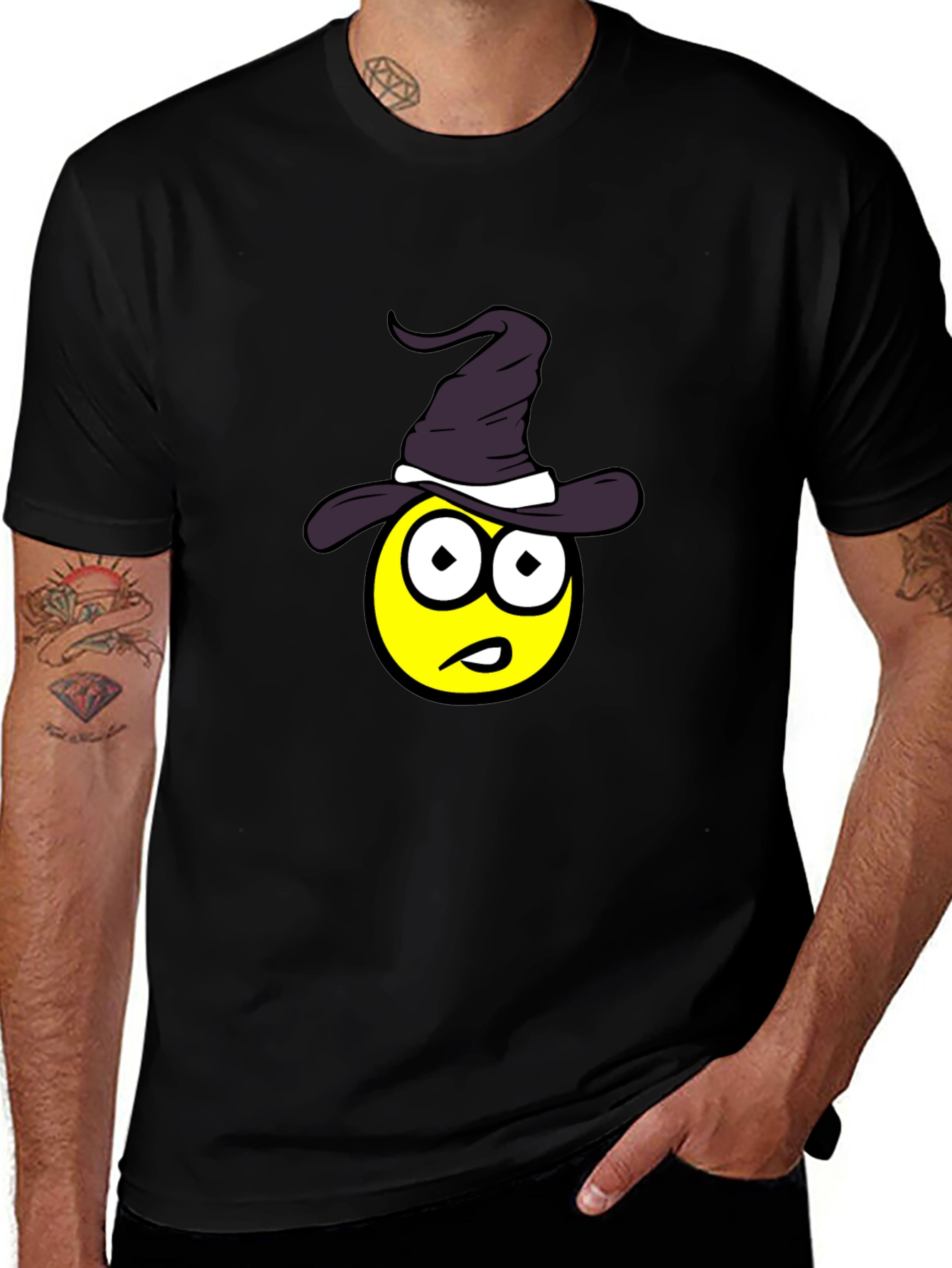 Variant 16 of Witch Emoji Graphic Tee - Black Cotton Comfort