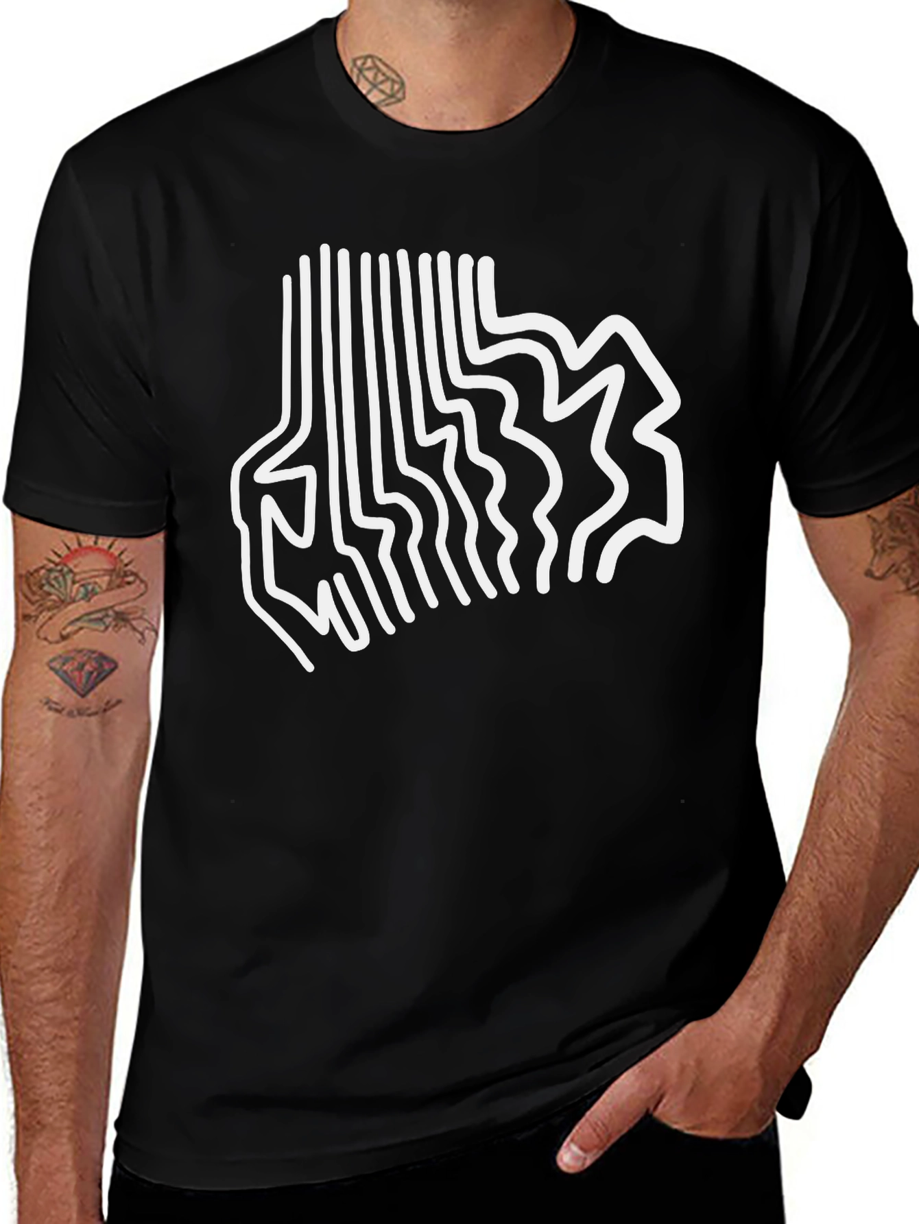 Variant 18 of Abstract Line Art Graphic Tee - Modern Black T-Shirt