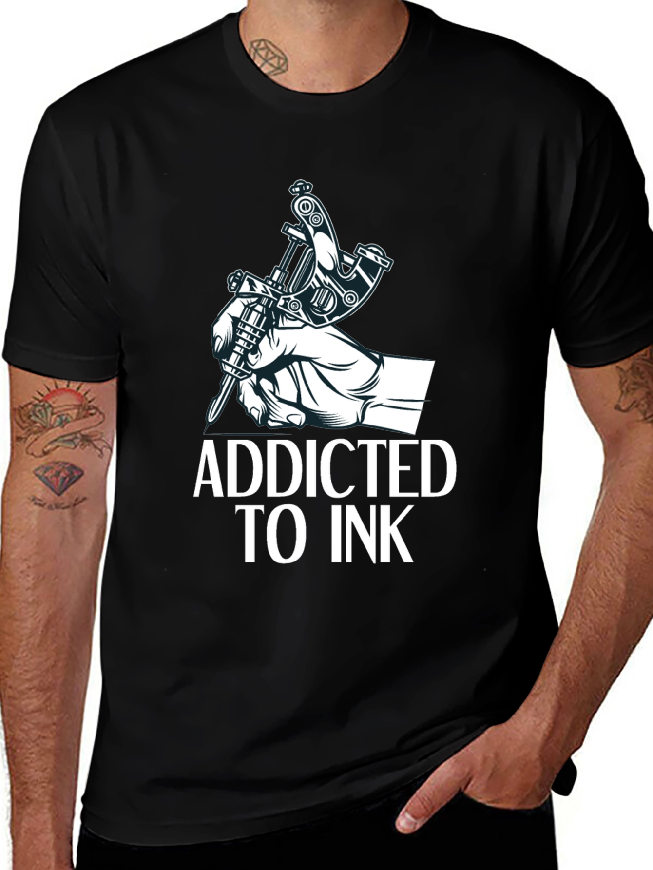 Addicted to Ink Tattoo Machine Graphic Tee - Black