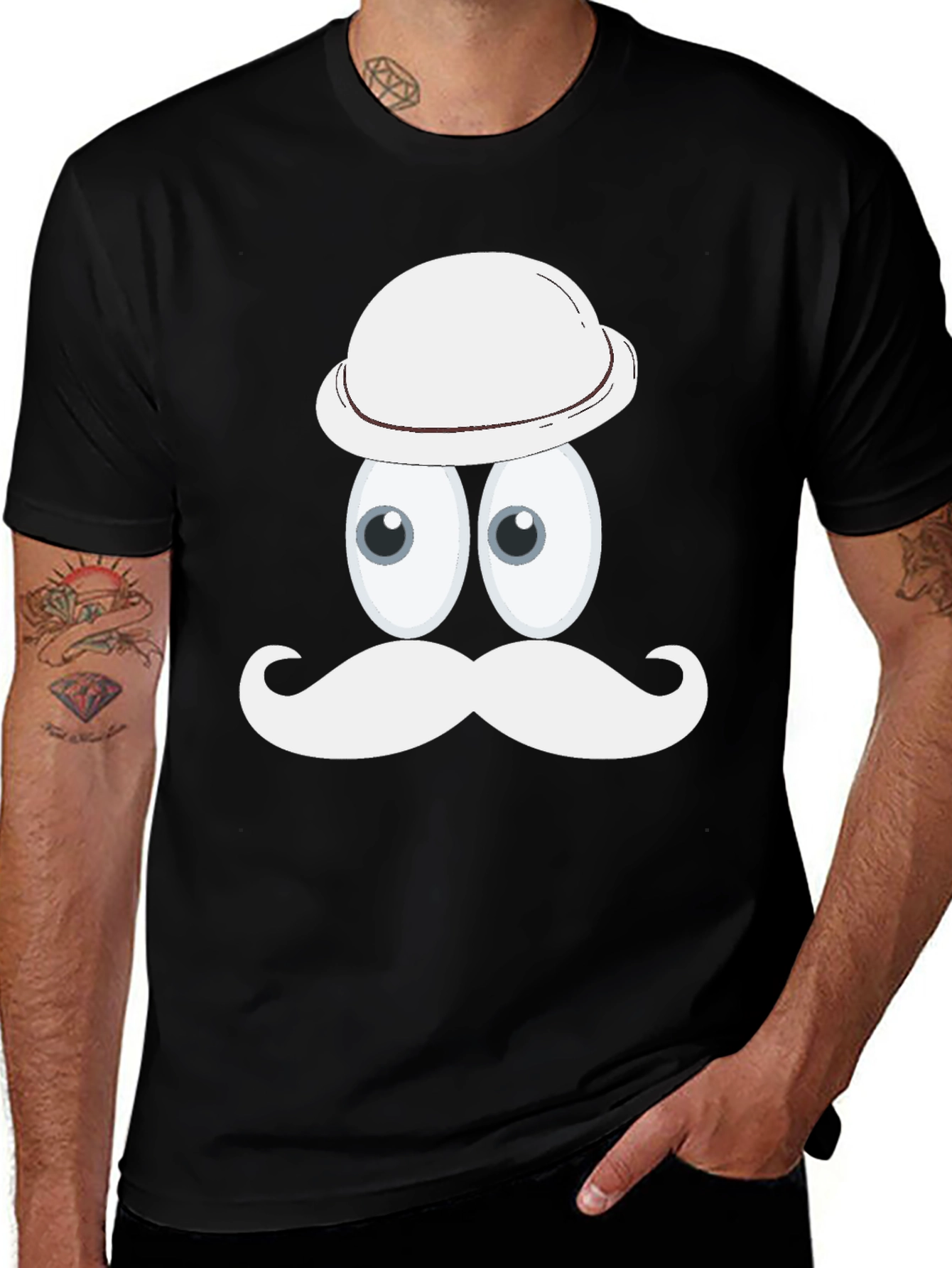 Variant 14 of Funny Cartoon Face Graphic Tee - Quirky Black T-Shirt