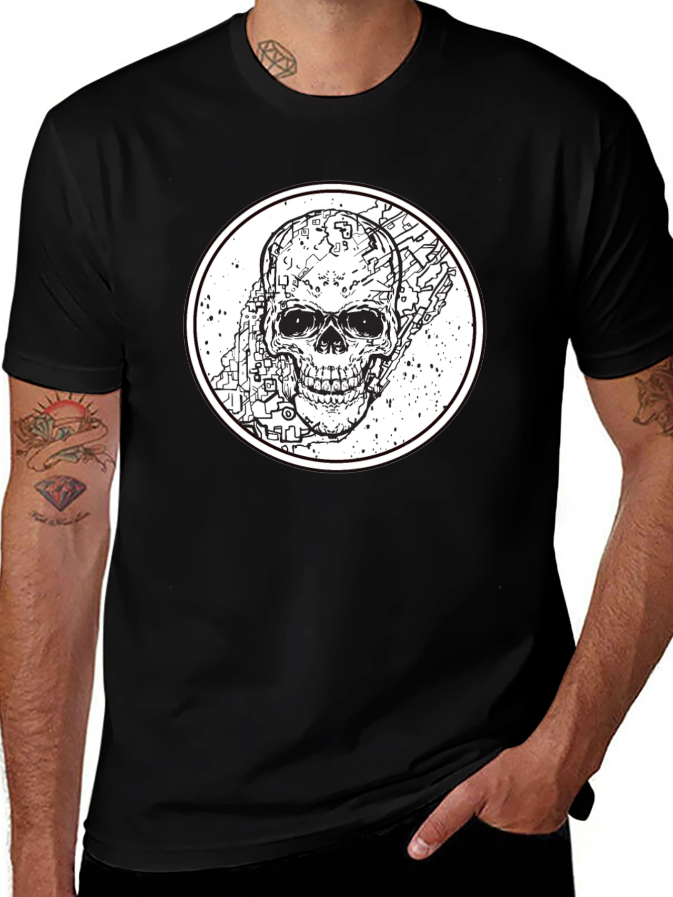 Variant 18 of Tech Skull Graphic Tee - Black
