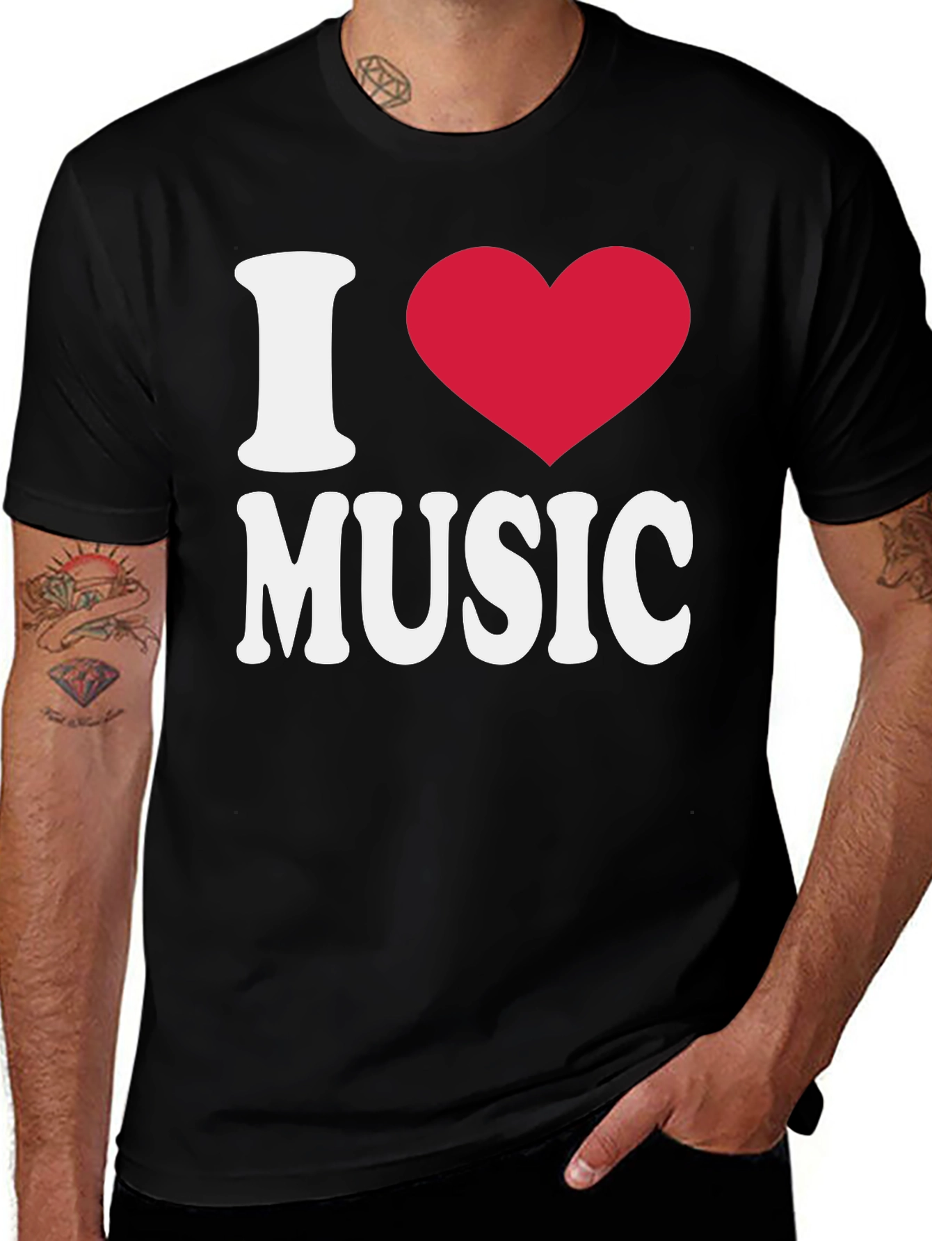 Variant 23 of I Heart Music Graphic Tee - Black Casual T-Shirt