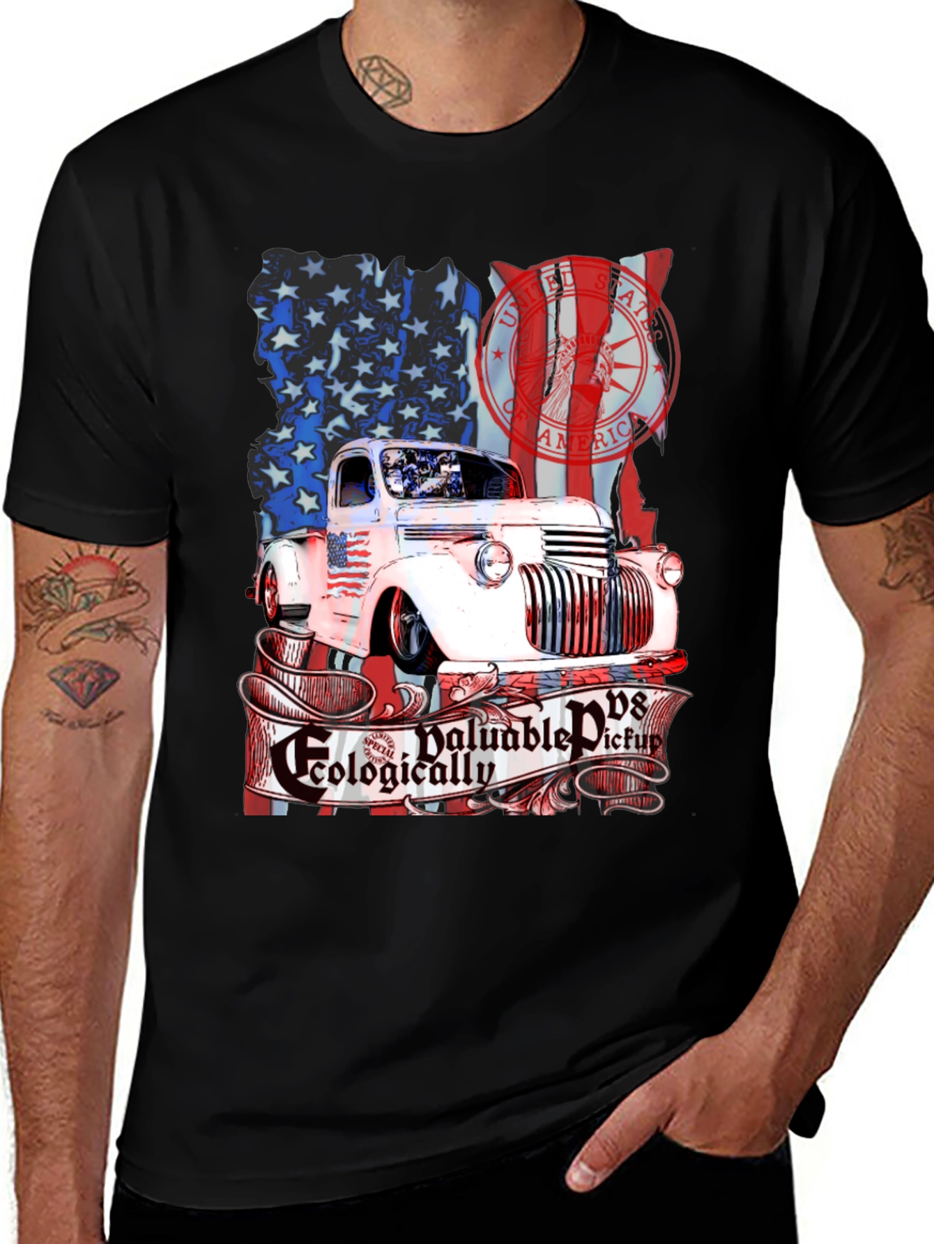 Variant 10 of Vintage Truck American Flag Graphic T-Shirt