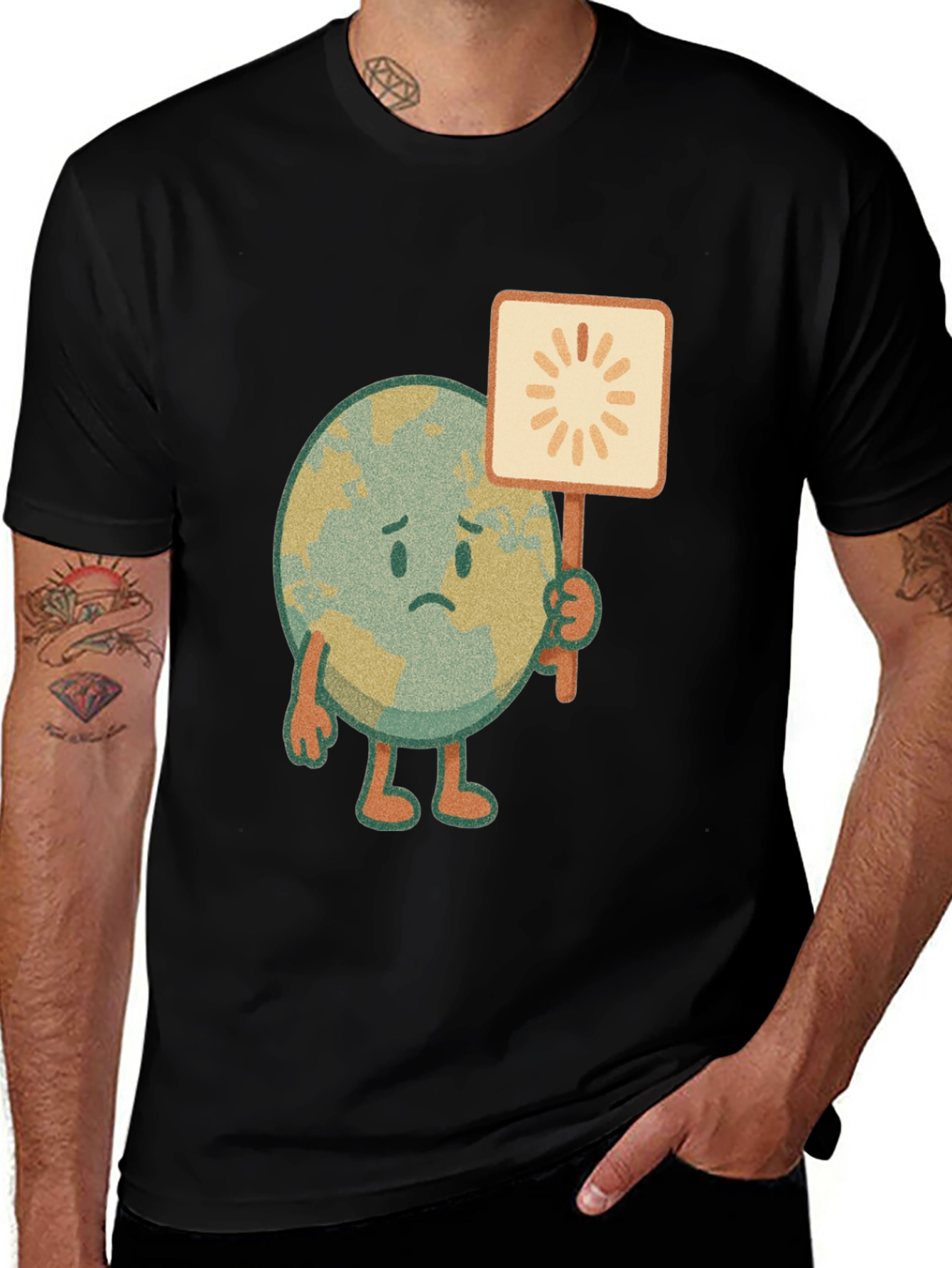 Variant 24 of Sad Earth Cartoon Graphic Tee - Black