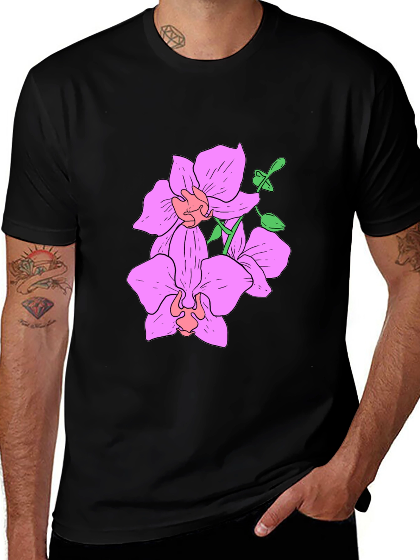 Variant 20 of Floral Print Black T-Shirt for Men