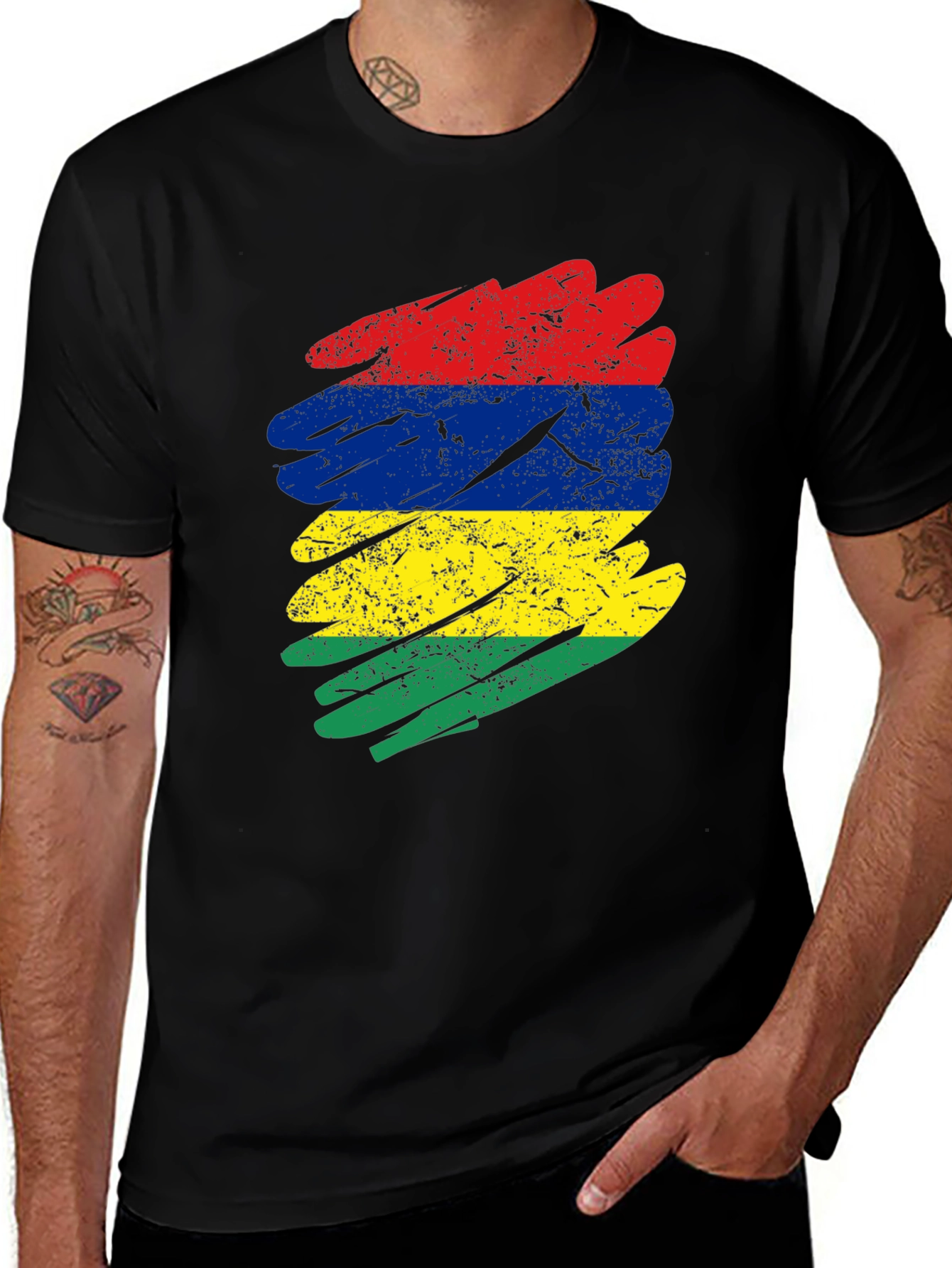 Mauritius Flag Brush Stroke Graphic T-Shirt