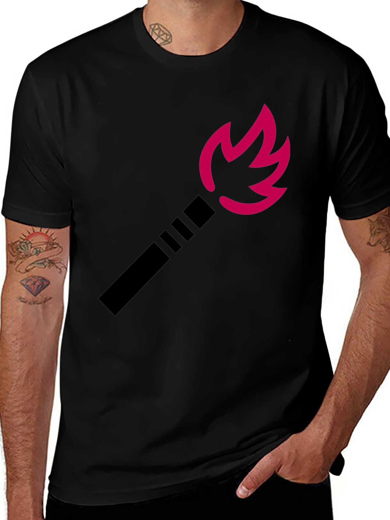 Variant 26 of Matchstick Flame Graphic Tee - Black Cotton T-Shirt