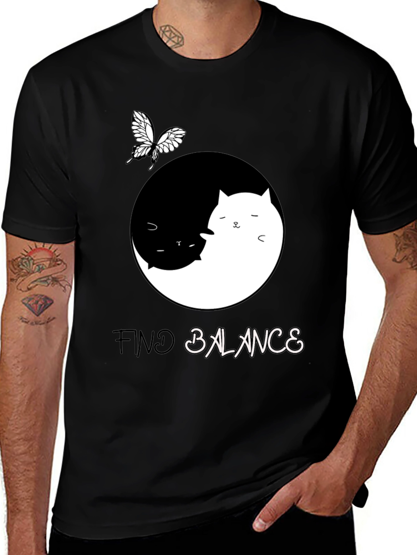 Yin Yang Cat Balance T-Shirt