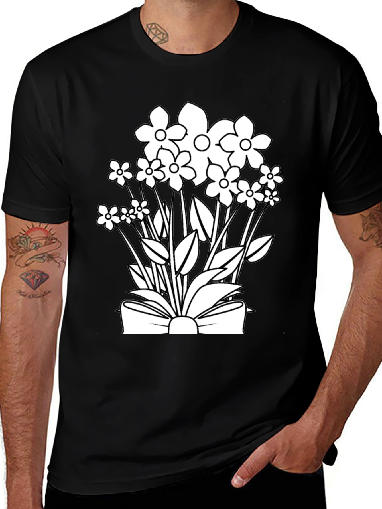 Variant 17 of Floral Bouquet Graphic T-Shirt - Black Cotton Tee