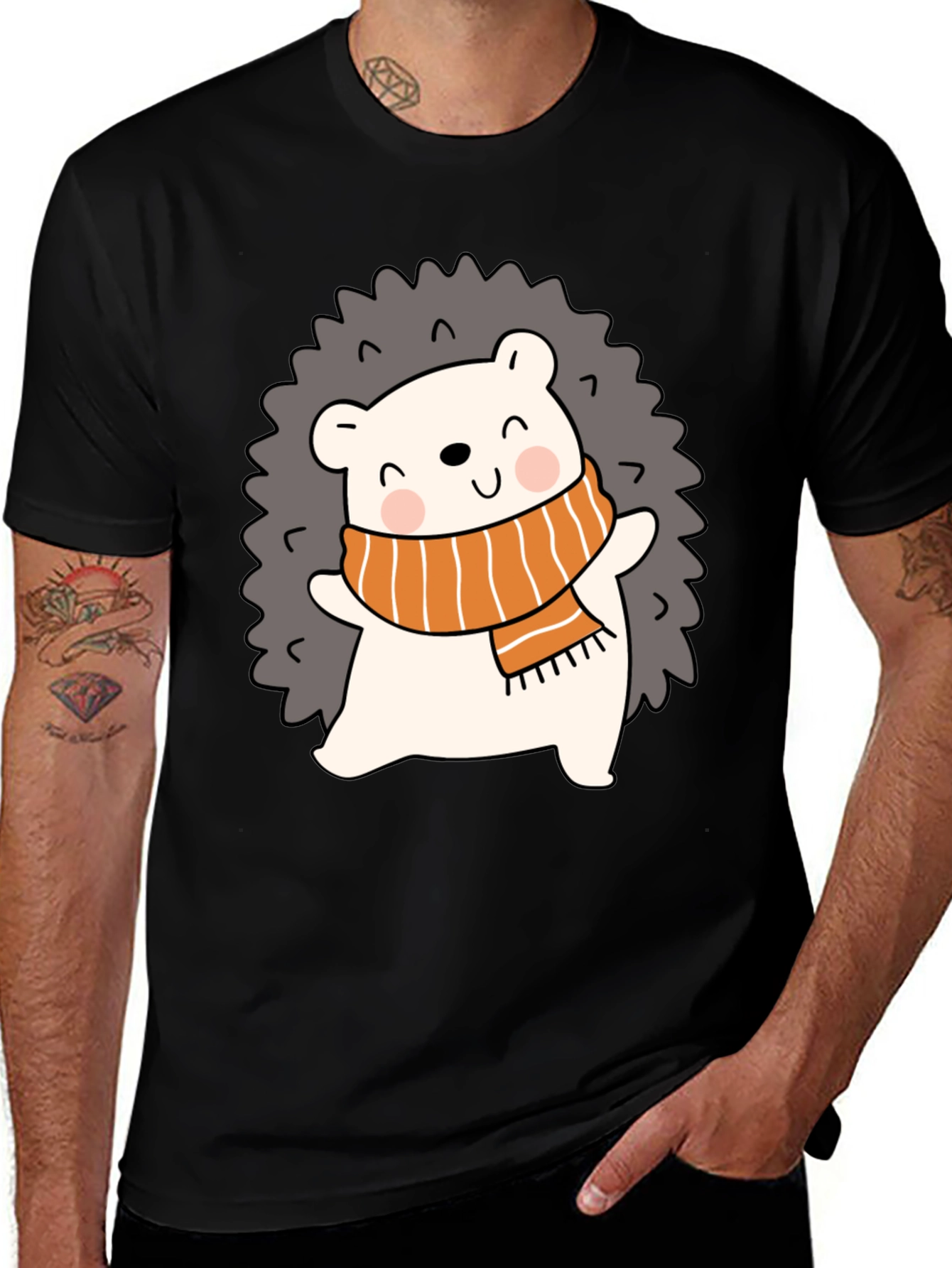Variant 29 of Cute Hedgehog Graphic Tee - Unisex Black T-Shirt