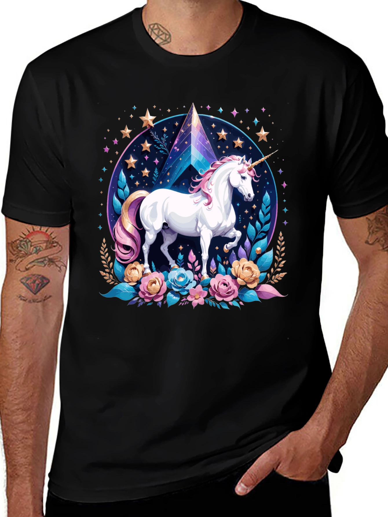 Variant 17 of Unicorn Graphic Tee: Magical Men's Black T-Shirt