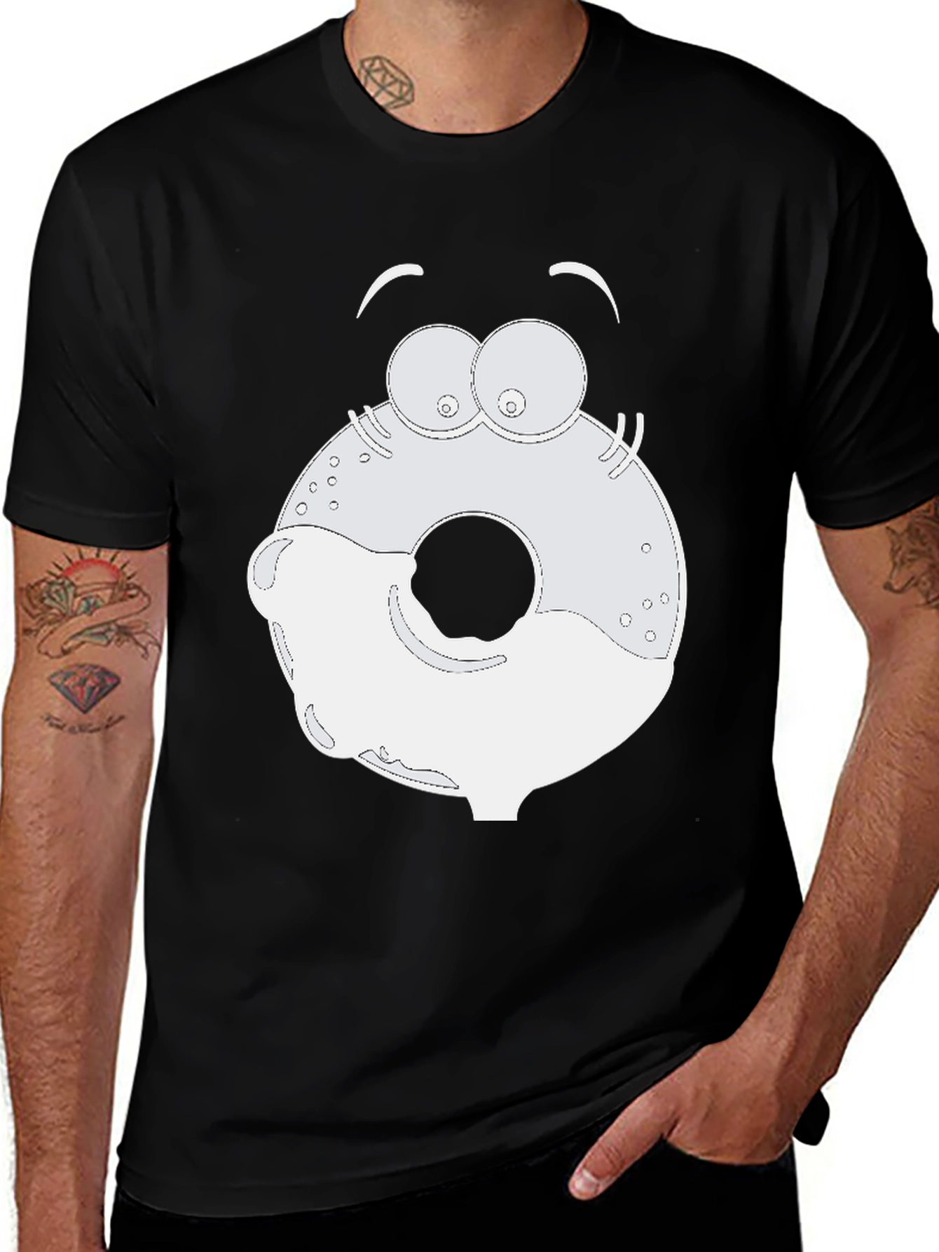Variant 3 of Cartoon Donut Graphic Black T-Shirt