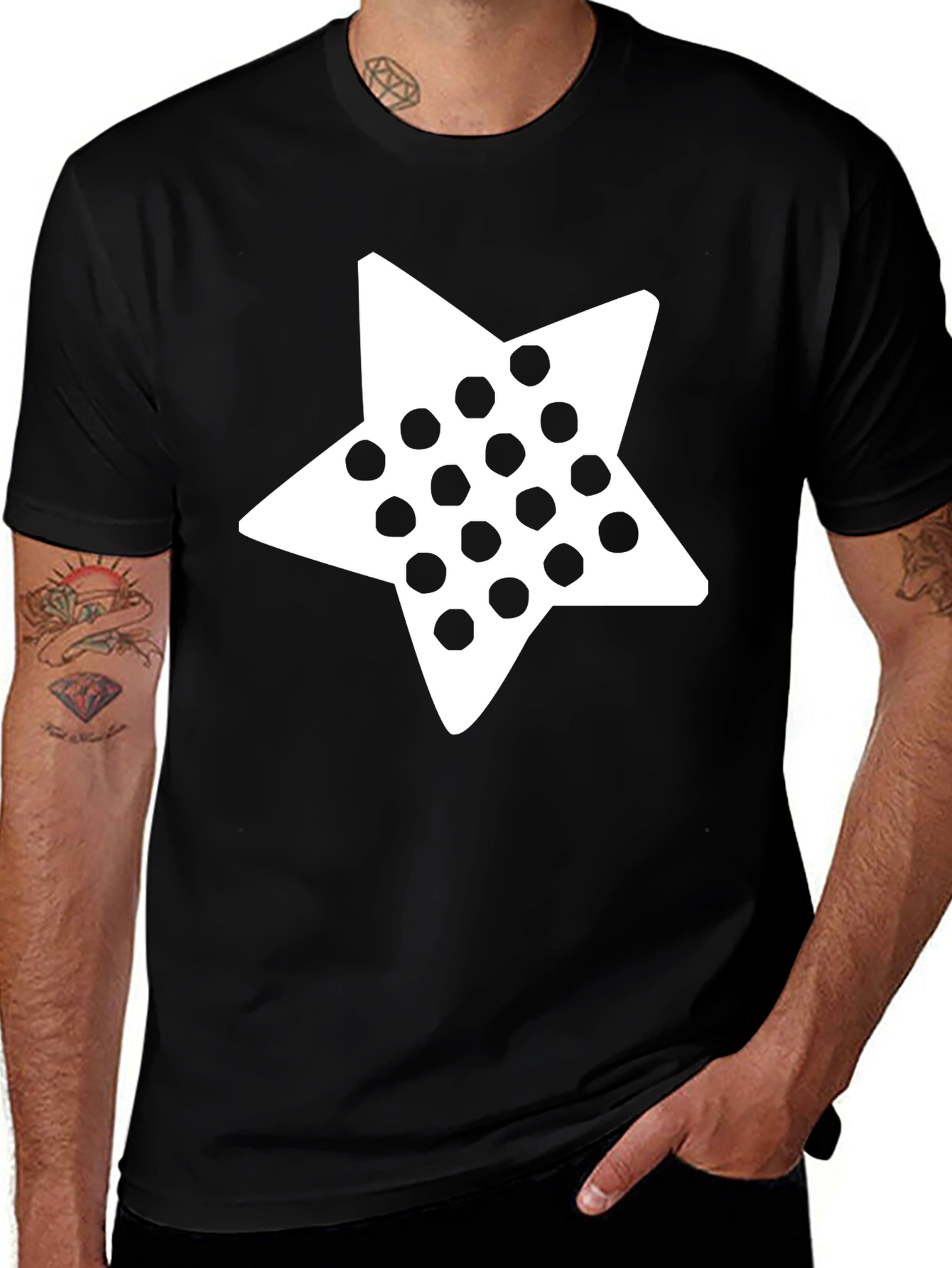 Variant 22 of Starry Black Tee - Unique Dotted Star Design