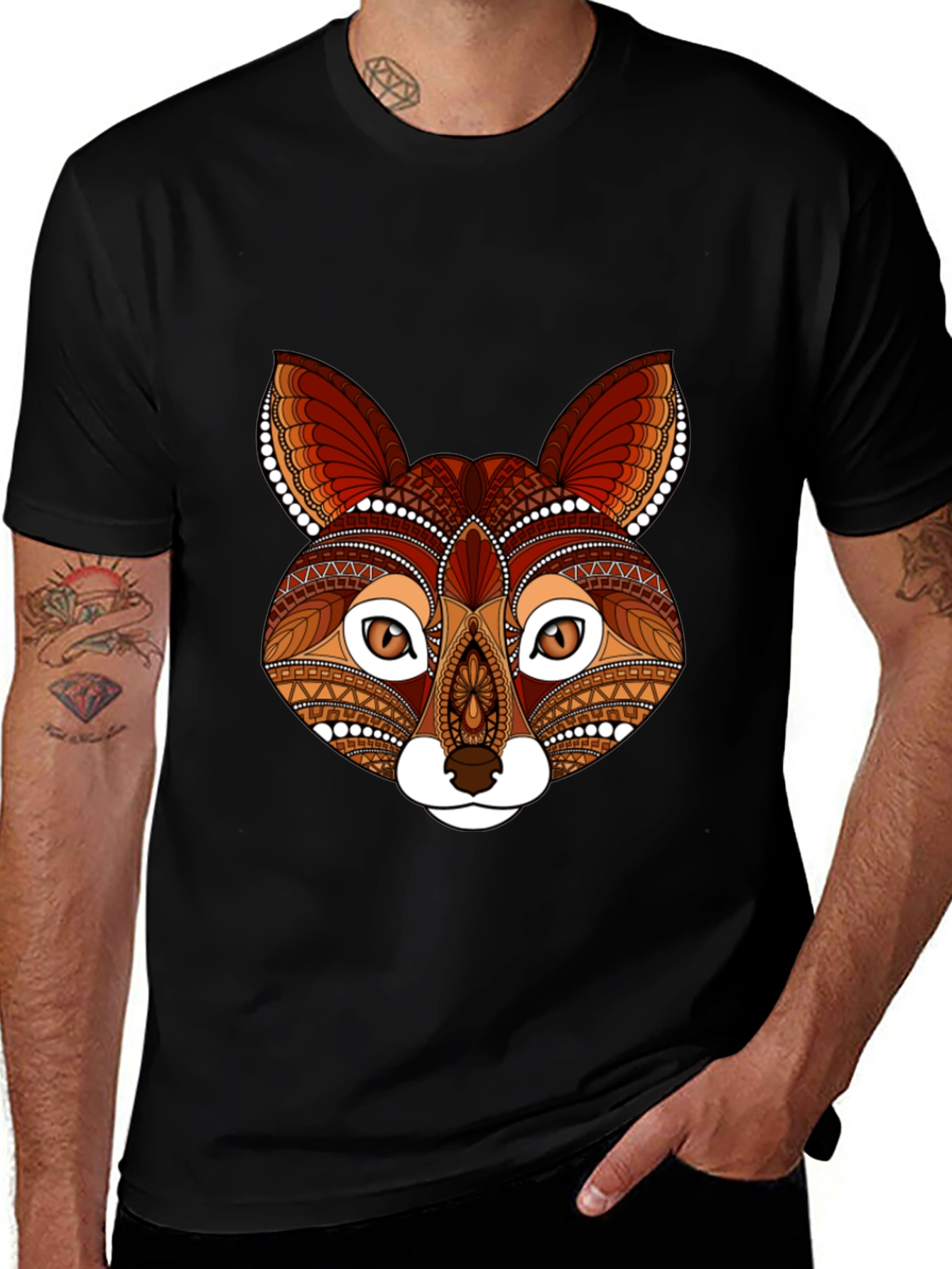 Black Fox Head Graphic Print T-Shirt main image