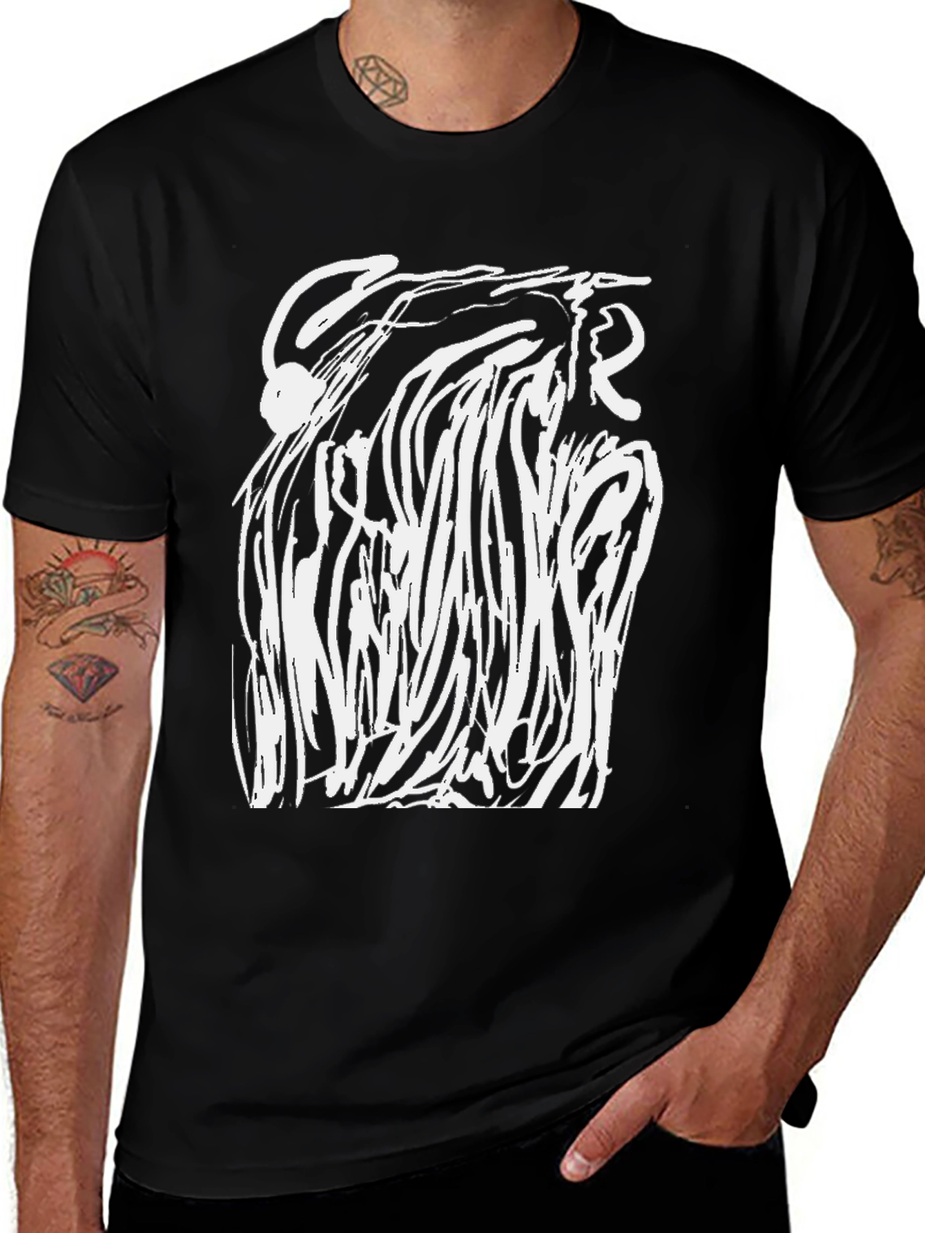 Variant 24 of Abstract White Design Black T-Shirt