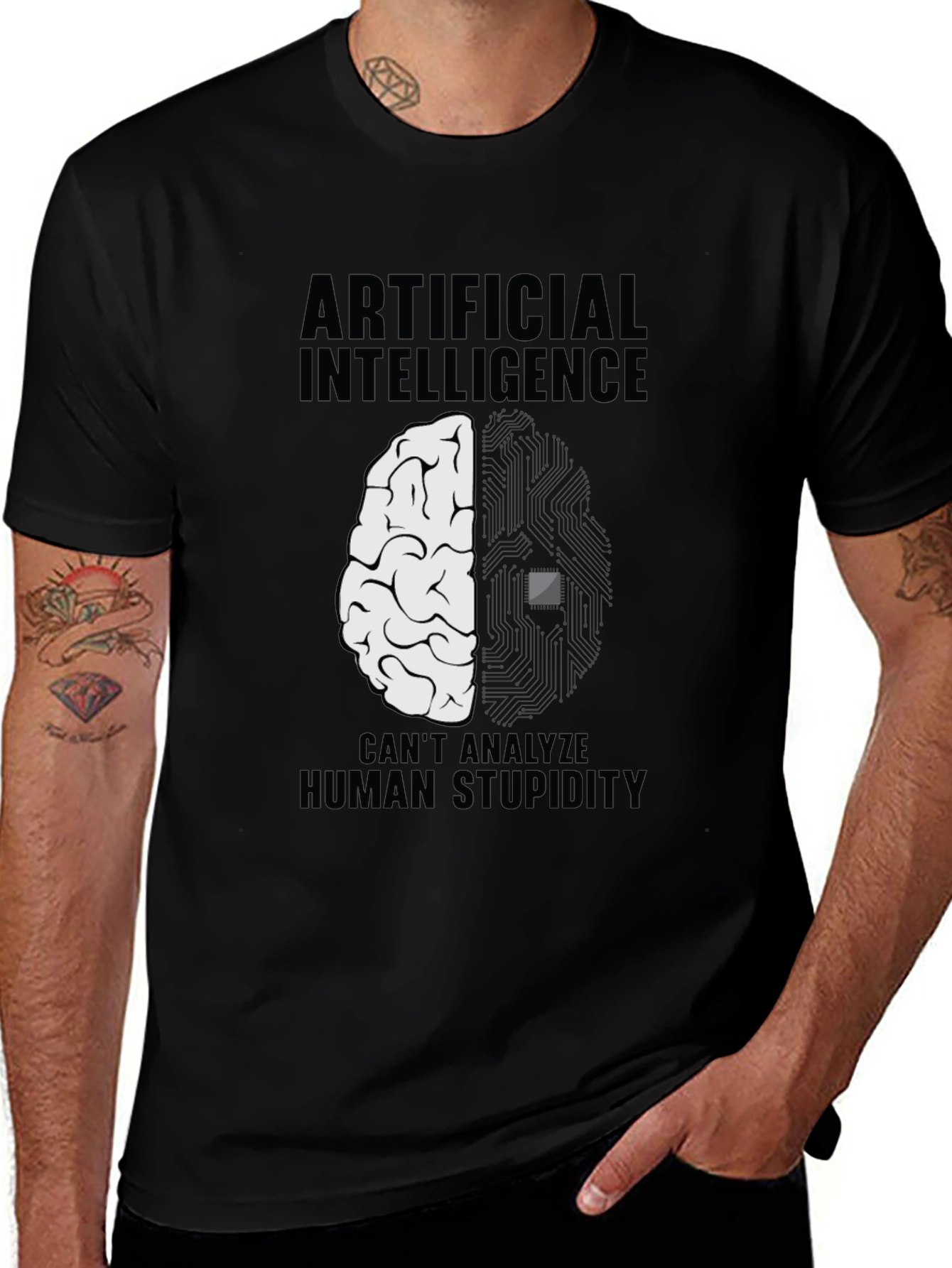 AI Humor T-Shirt: Human Stupidity Analysis