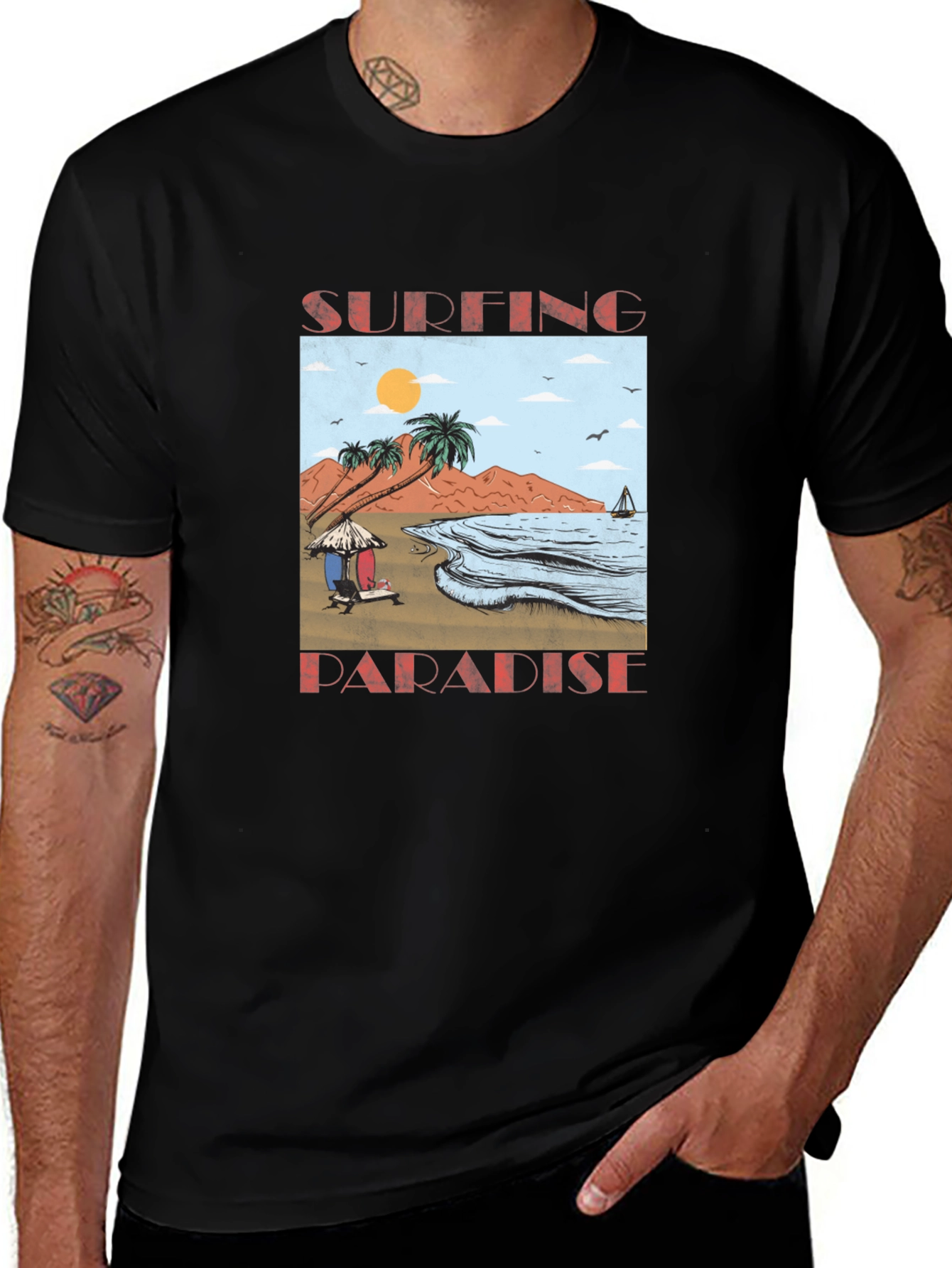 Variant 16 of Surfing Paradise Graphic T-Shirt | Beach Surf Design Tee