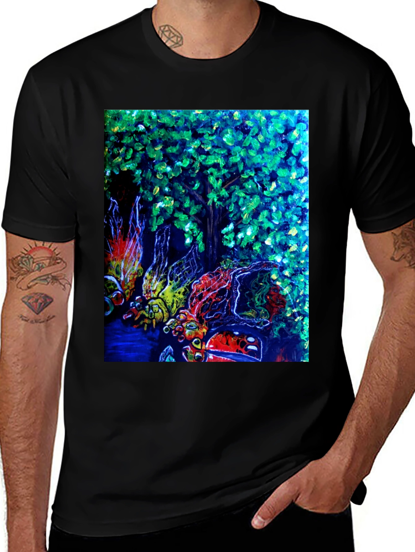 Black Nature Art Graphic Print Black T-Shirt main image