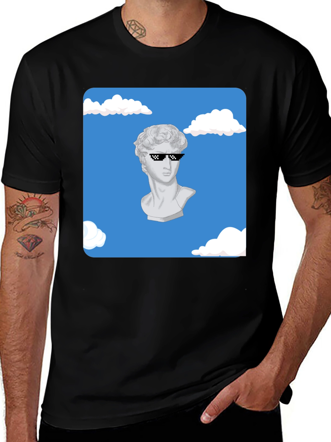 Variant 27 of David Statue Deal With It T-Shirt - Black Cotton Tee