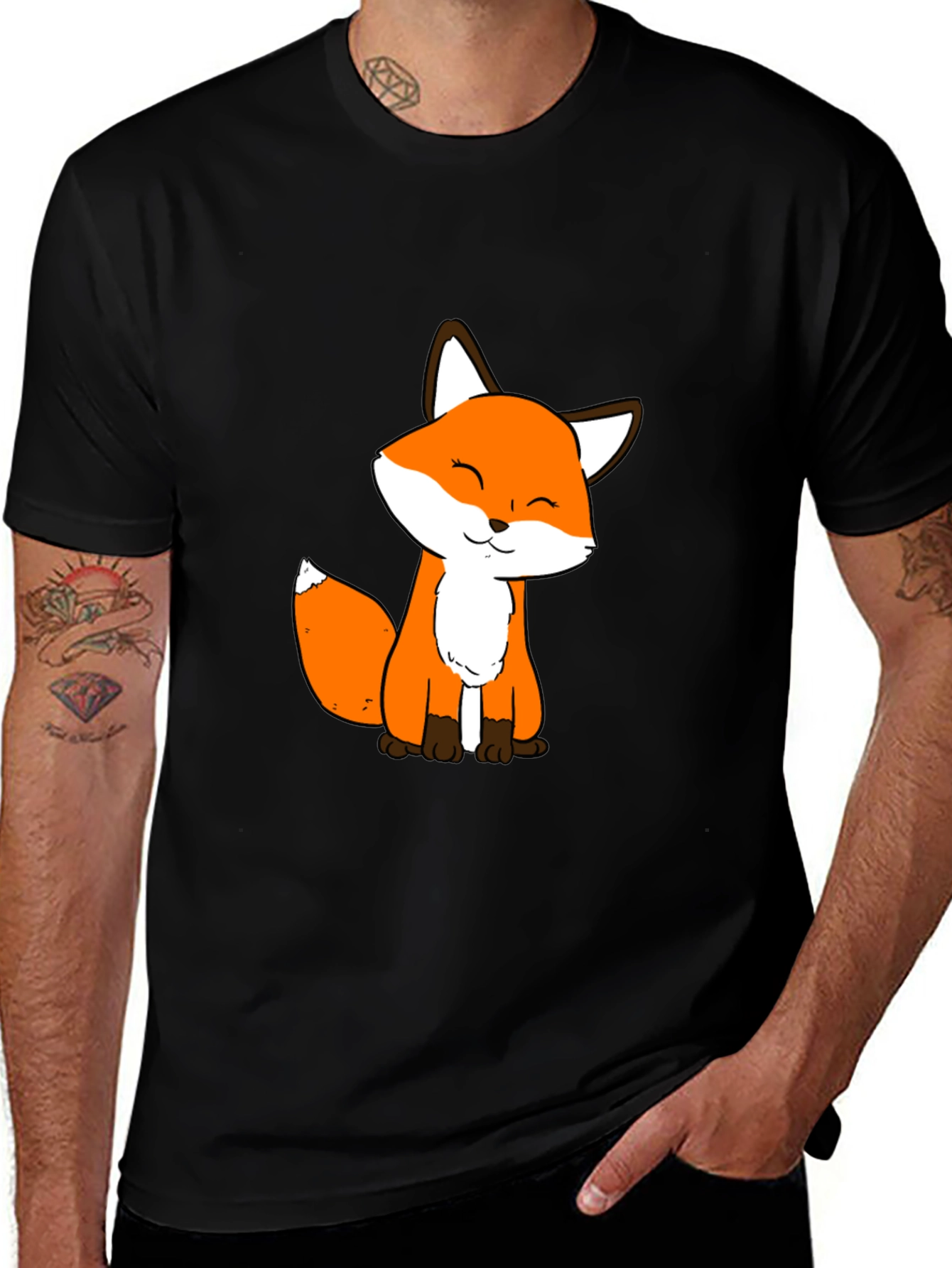 Variant 3 of Cute Fox Graphic Black T-Shirt - Soft Cotton Blend