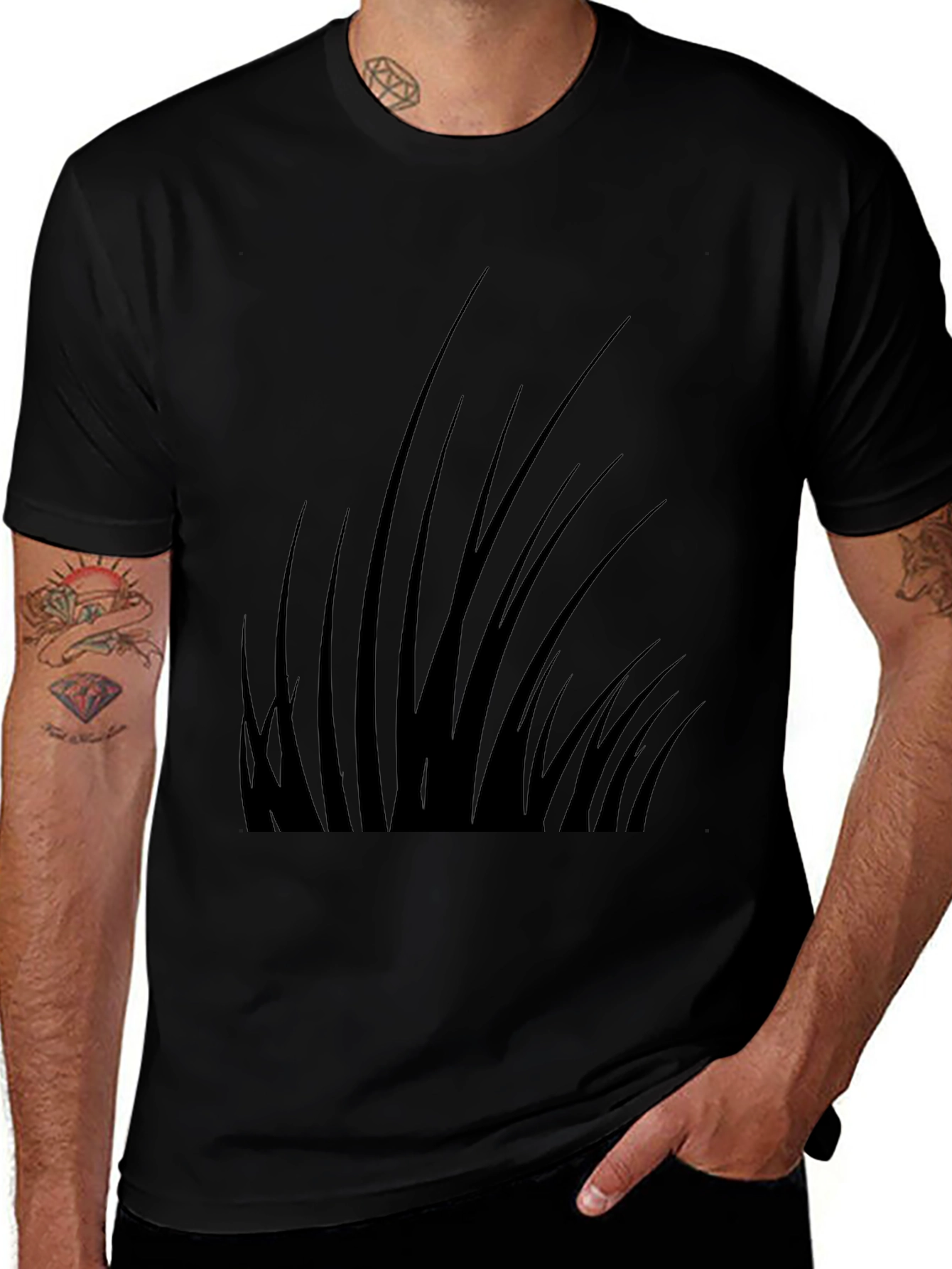 Variant 30 of Men's Black Graphic Tee - Minimalist Grass Design