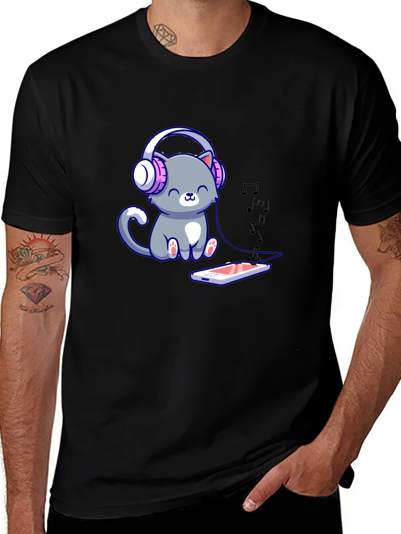 Variant 22 of Cute Cat with Headphones Graphic Tee