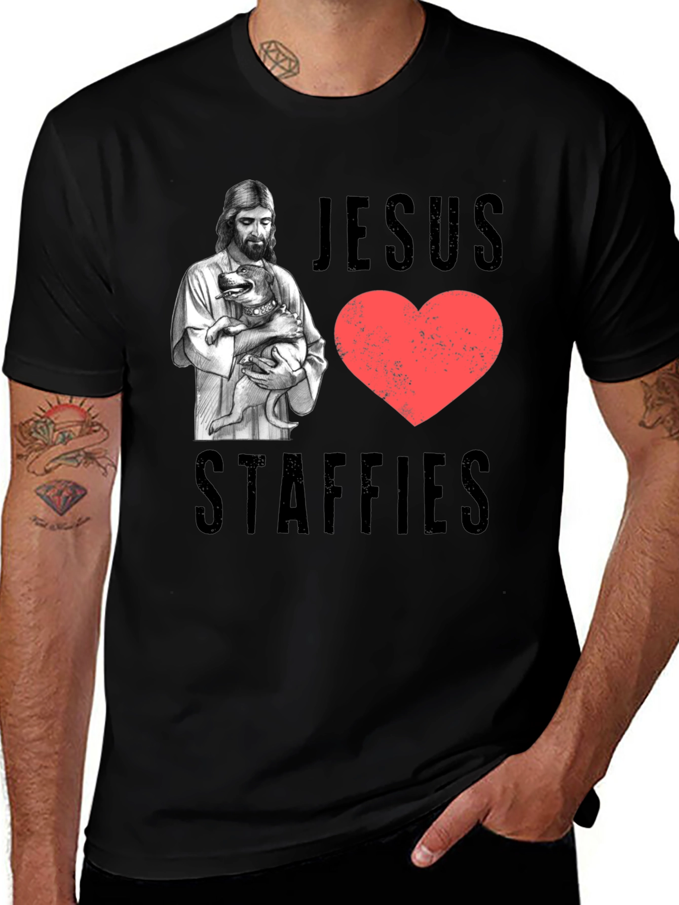 Variant 15 of Jesus Loves Staffies T-Shirt - Black
