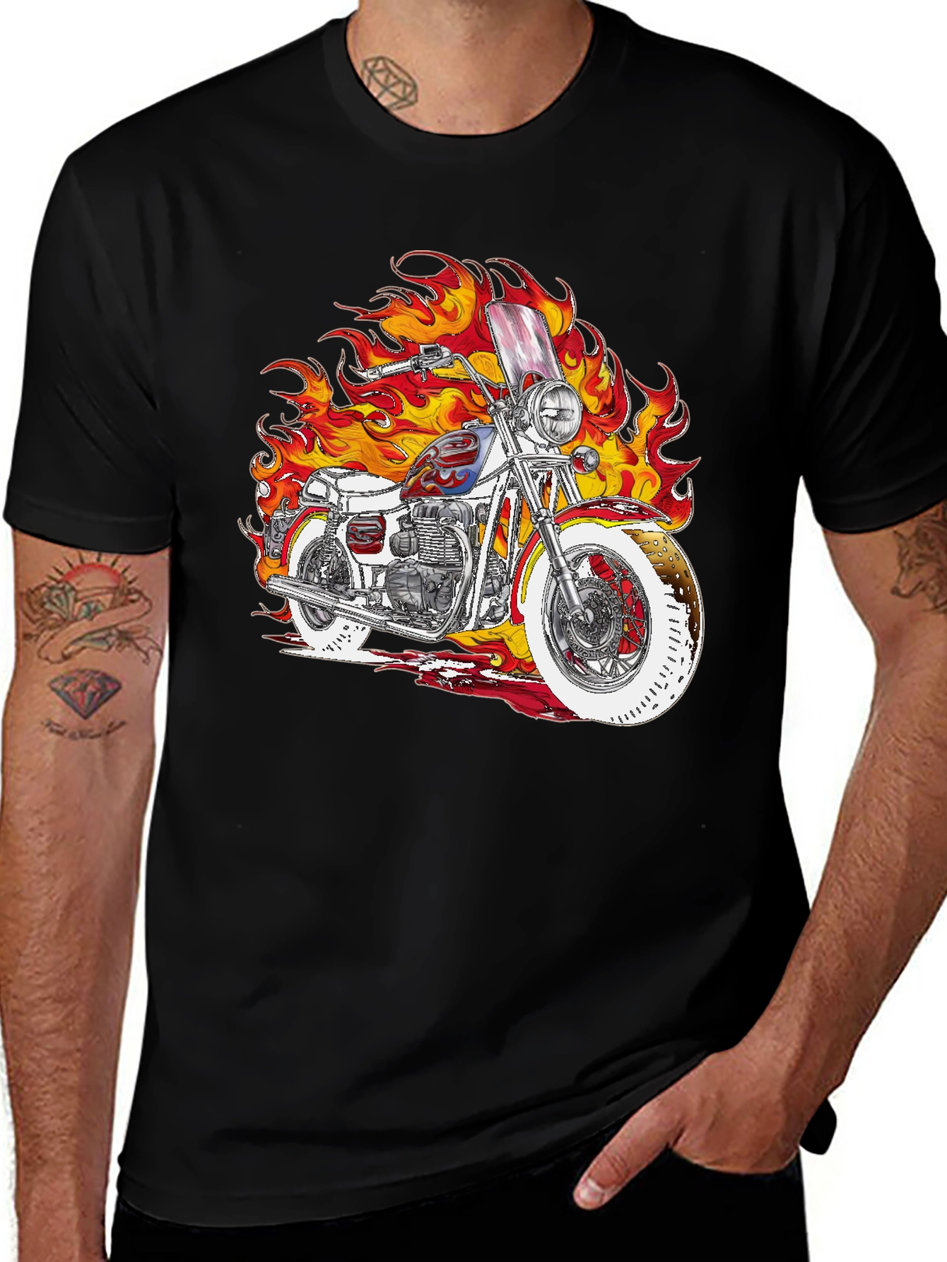 Variant 21 of Fiery Motorcycle Graphic T-Shirt - Black Cotton Tee