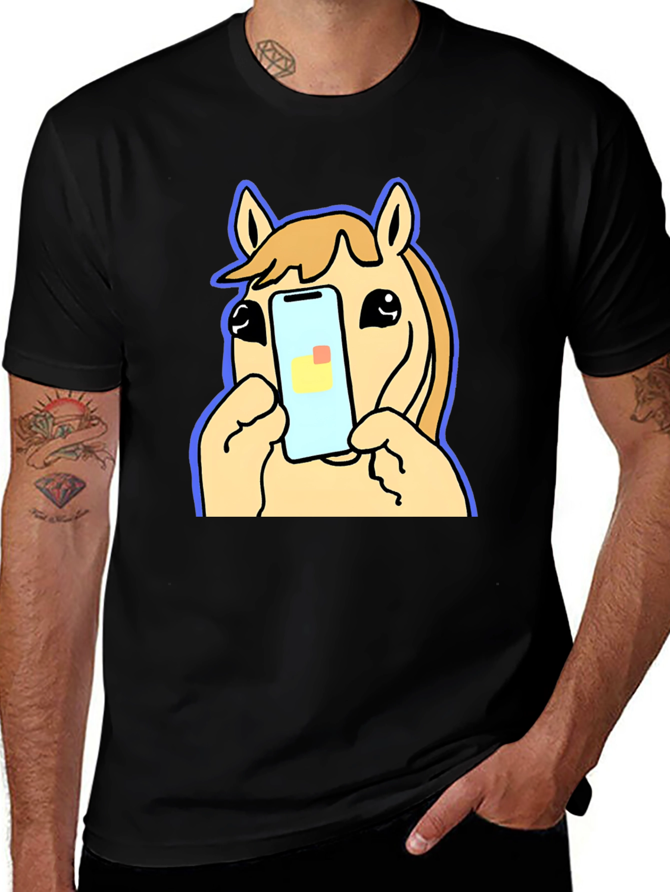 Variant 5 of Funny Horse Selfie T-Shirt - Unisex Black Tee