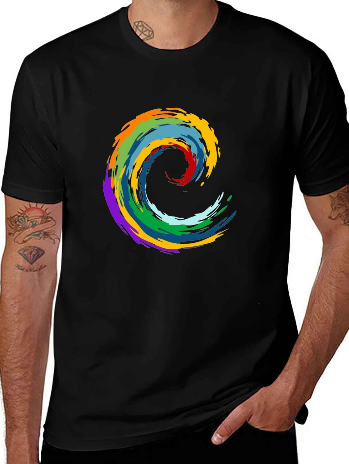 Variant 5 of Rainbow Wave Graphic Black T-Shirt
