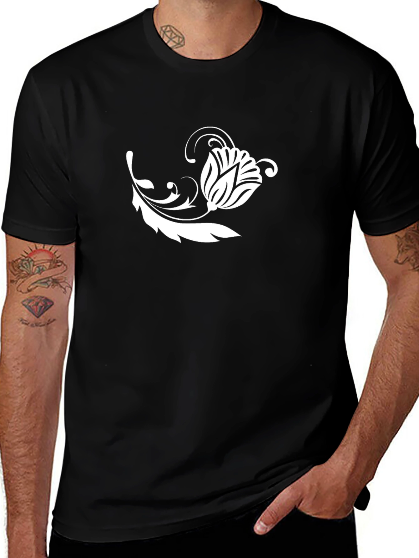 Variant 6 of Elegant Floral Graphic Black T-Shirt