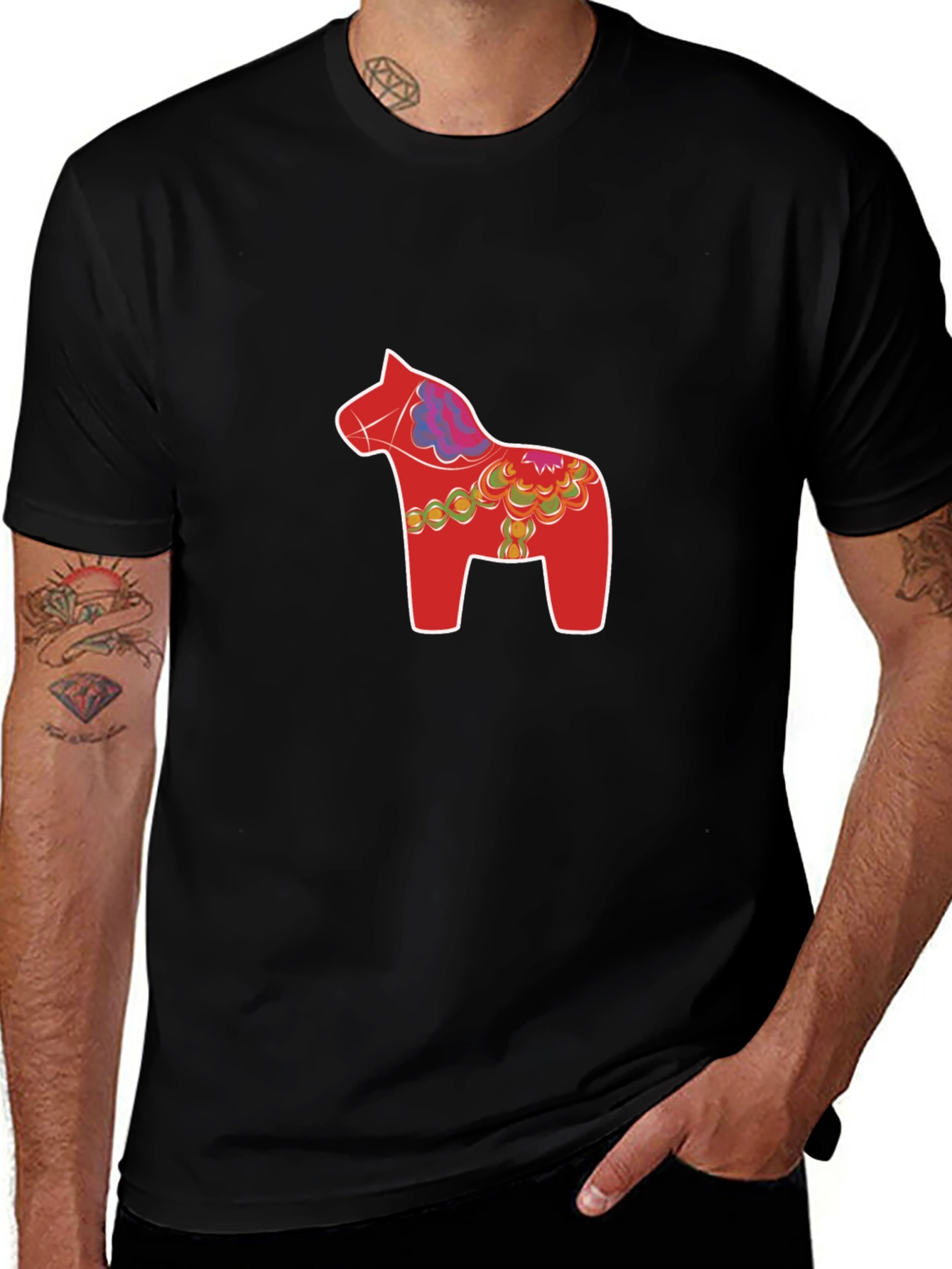 Variant 10 of Dala Horse Graphic Tee - Black Short Sleeve Shirt