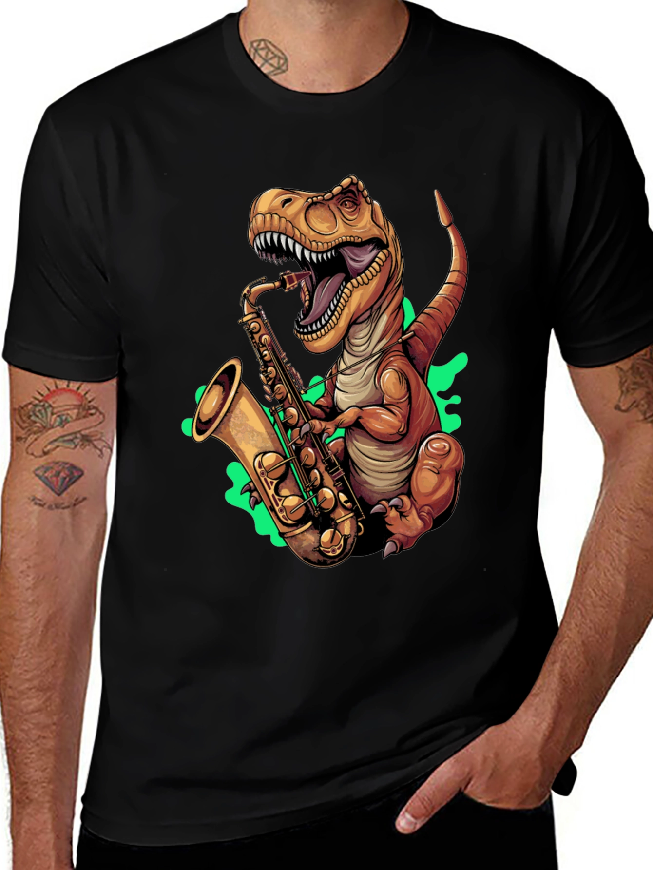 Variant 21 of Dino Sax Tee - Cool T-Rex Saxophone Player Shirt