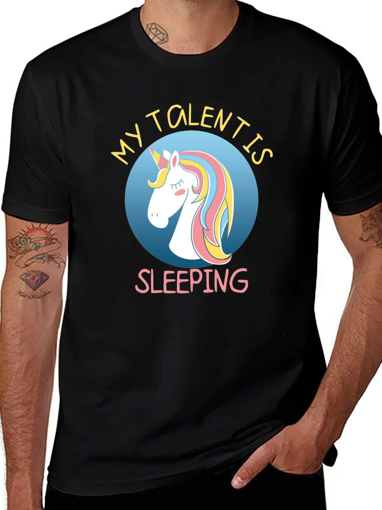 Variant 11 of Unicorn Sleeping Talent Graphic Tee - Black