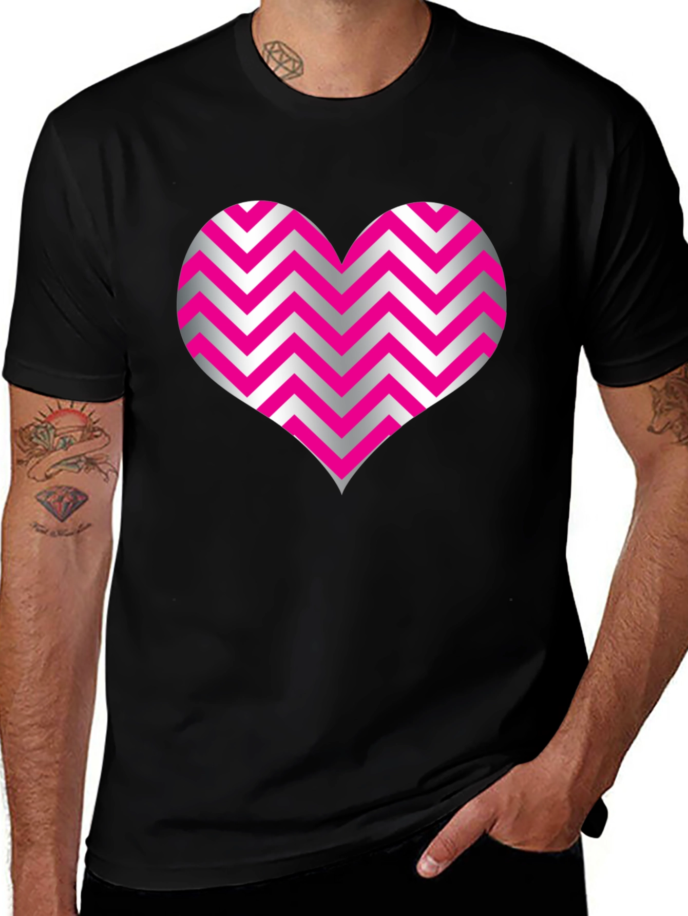 Variant 19 of Heart Zig Zag Pattern Black T-Shirt