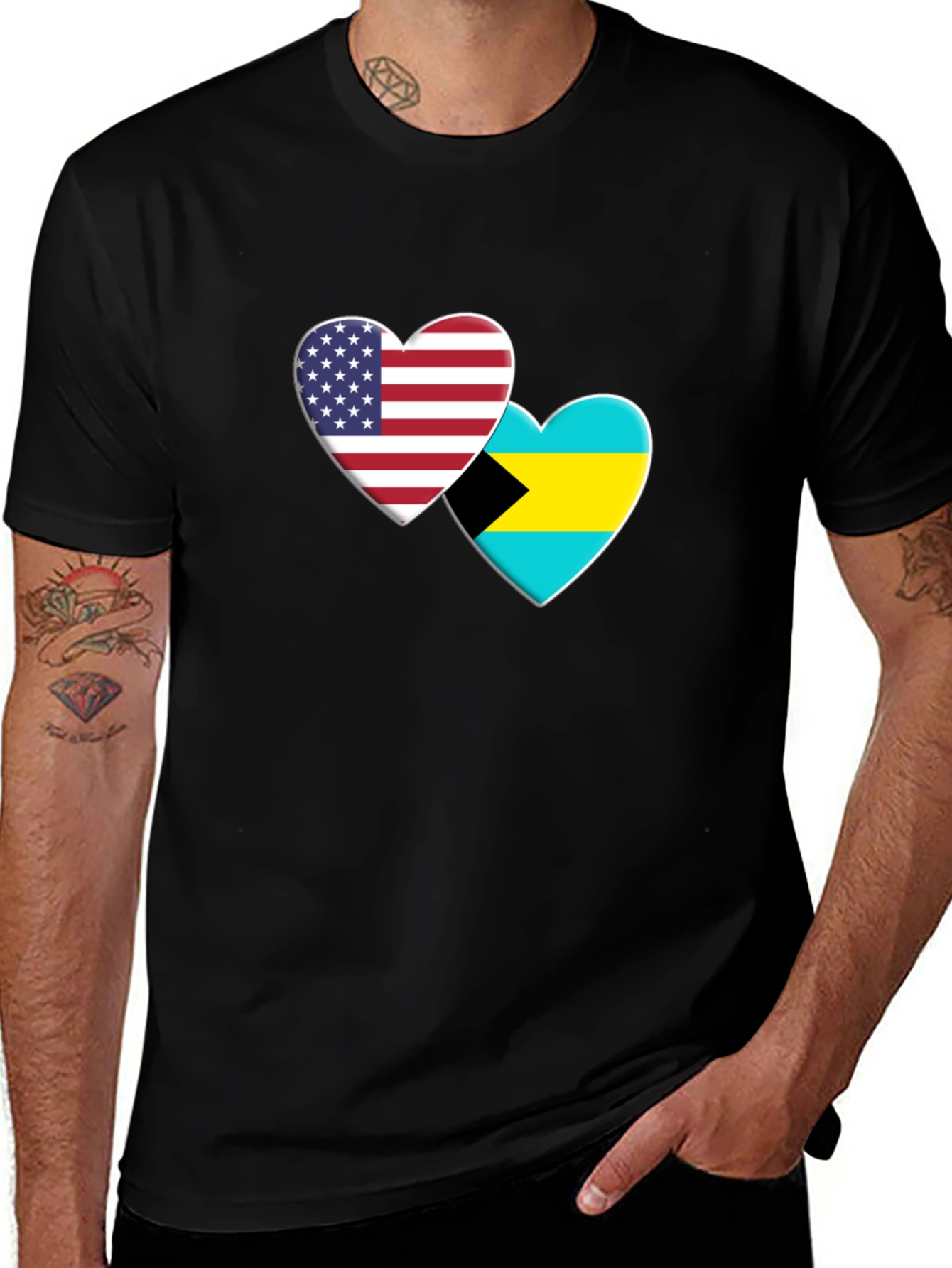 Variant 9 of USA Bahamas Flags Heart Graphic T-Shirt