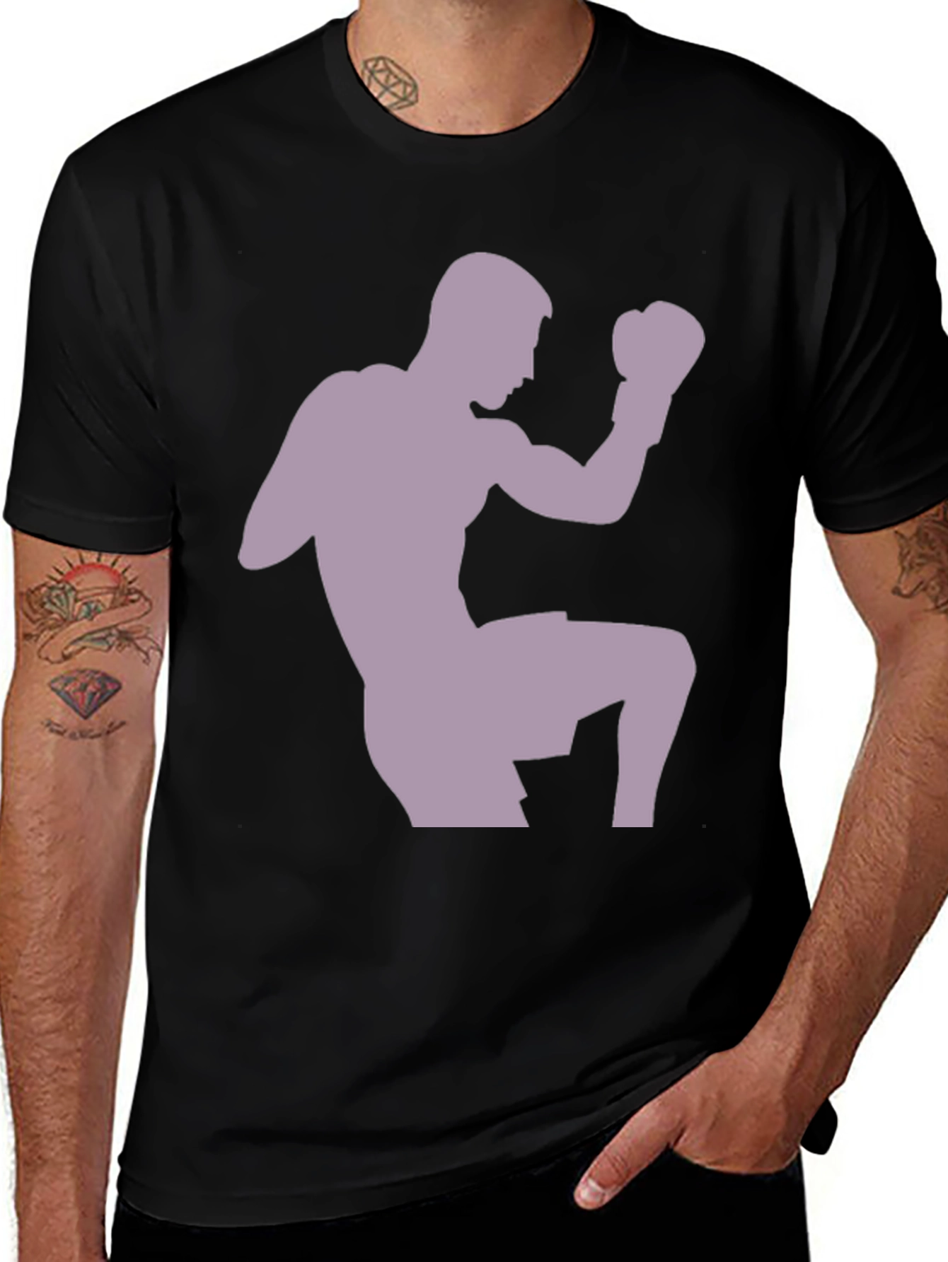 Variant 28 of Black Graphic Tee - Muay Thai Kickboxer Print