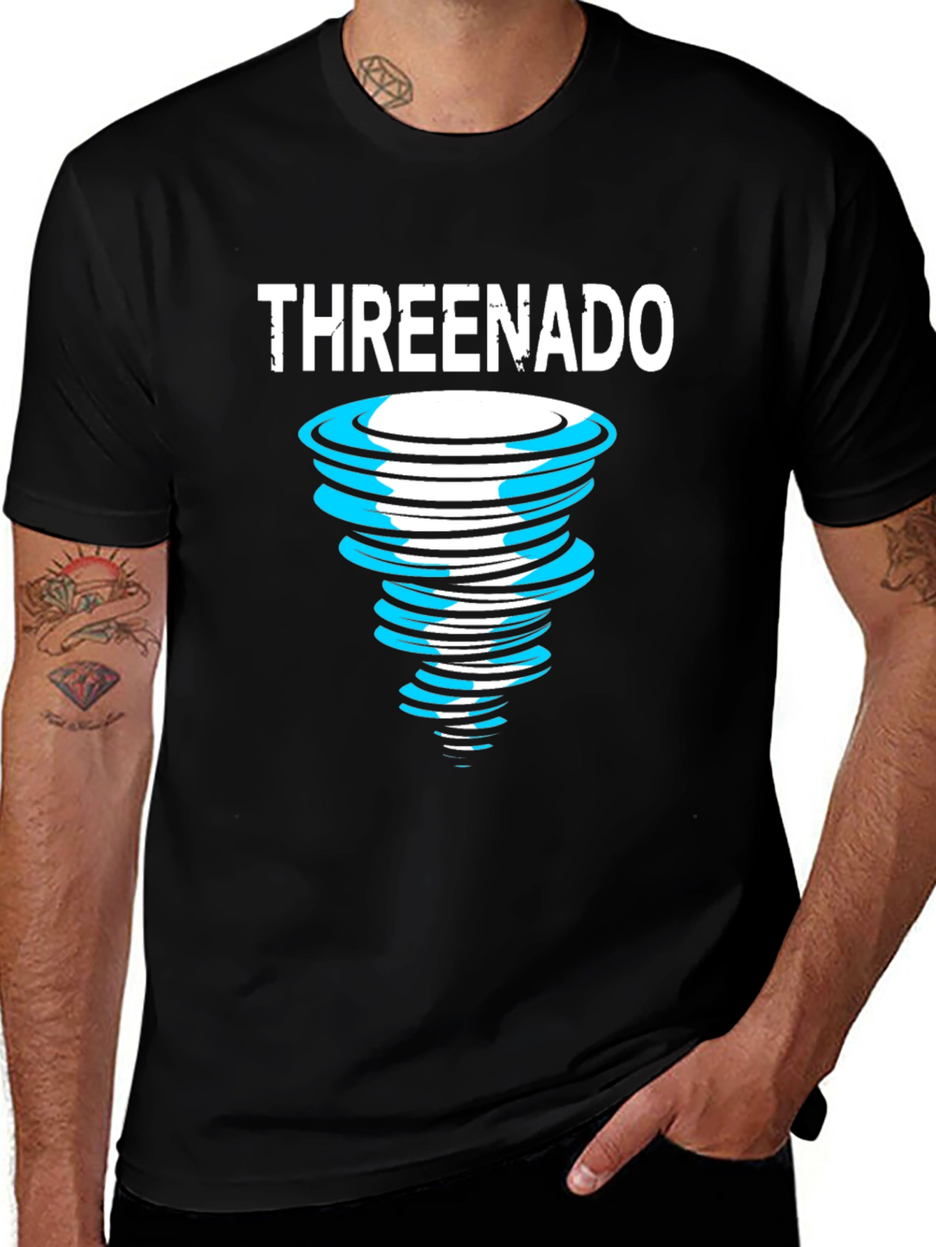 Threenado Graphic Tee - Black Cotton T-Shirt