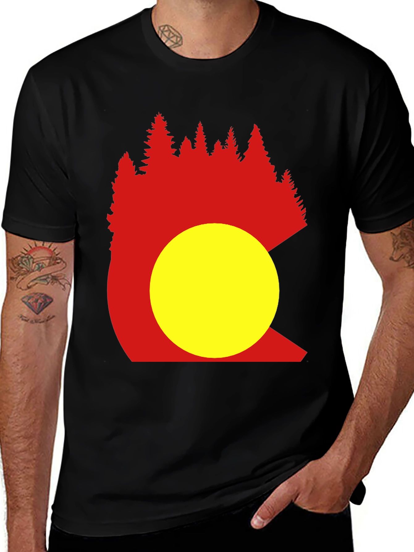 Variant 28 of Colorado Trees Men's Black Graphic T-Shirt
