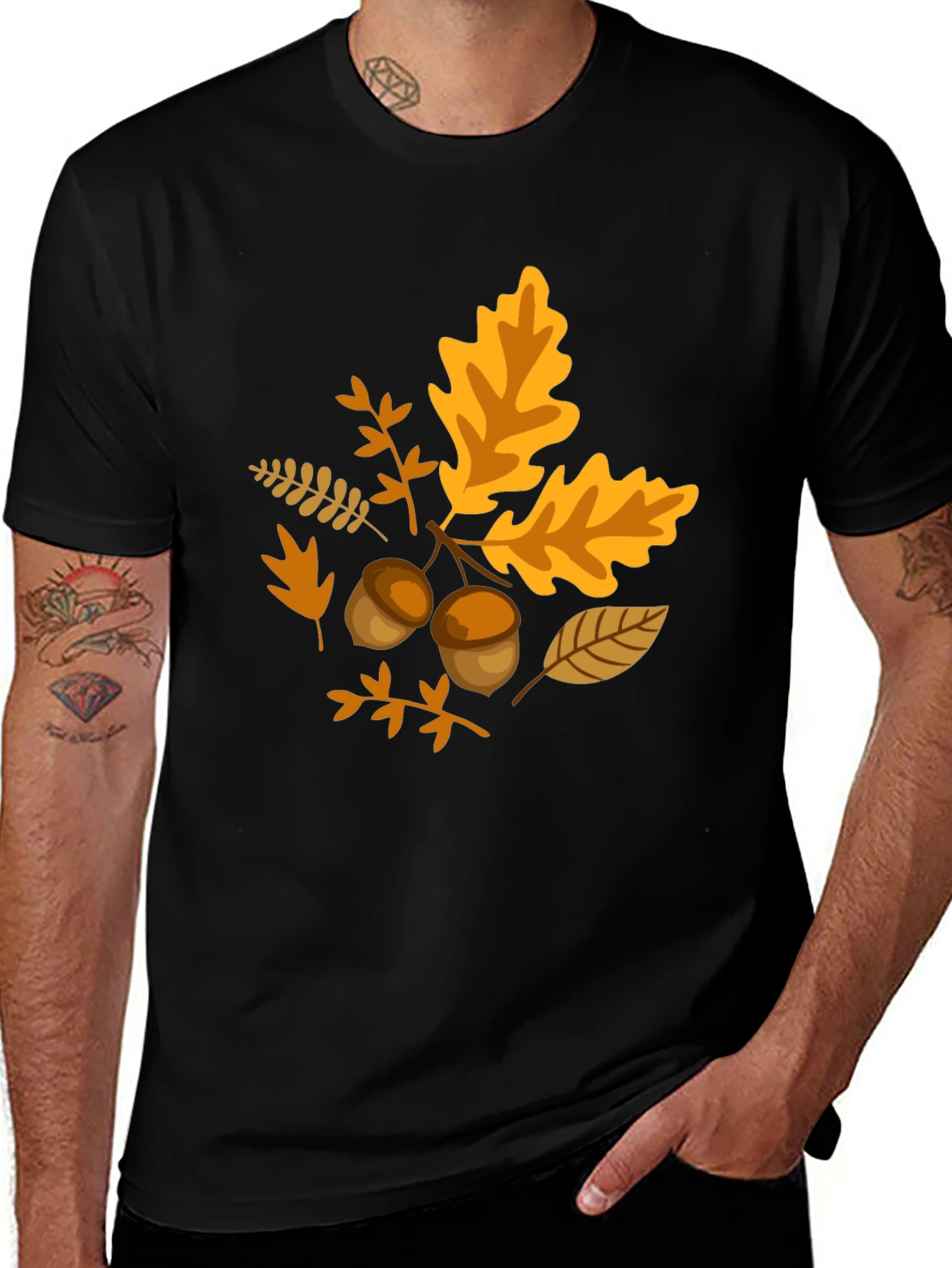 Variant 25 of Fall Acorn & Leaves Graphic Tee - Black