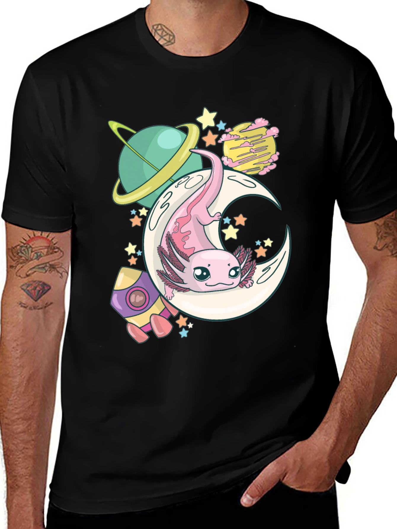 Axolotl Moon T-Shirt - Space Cute Graphic Tee
