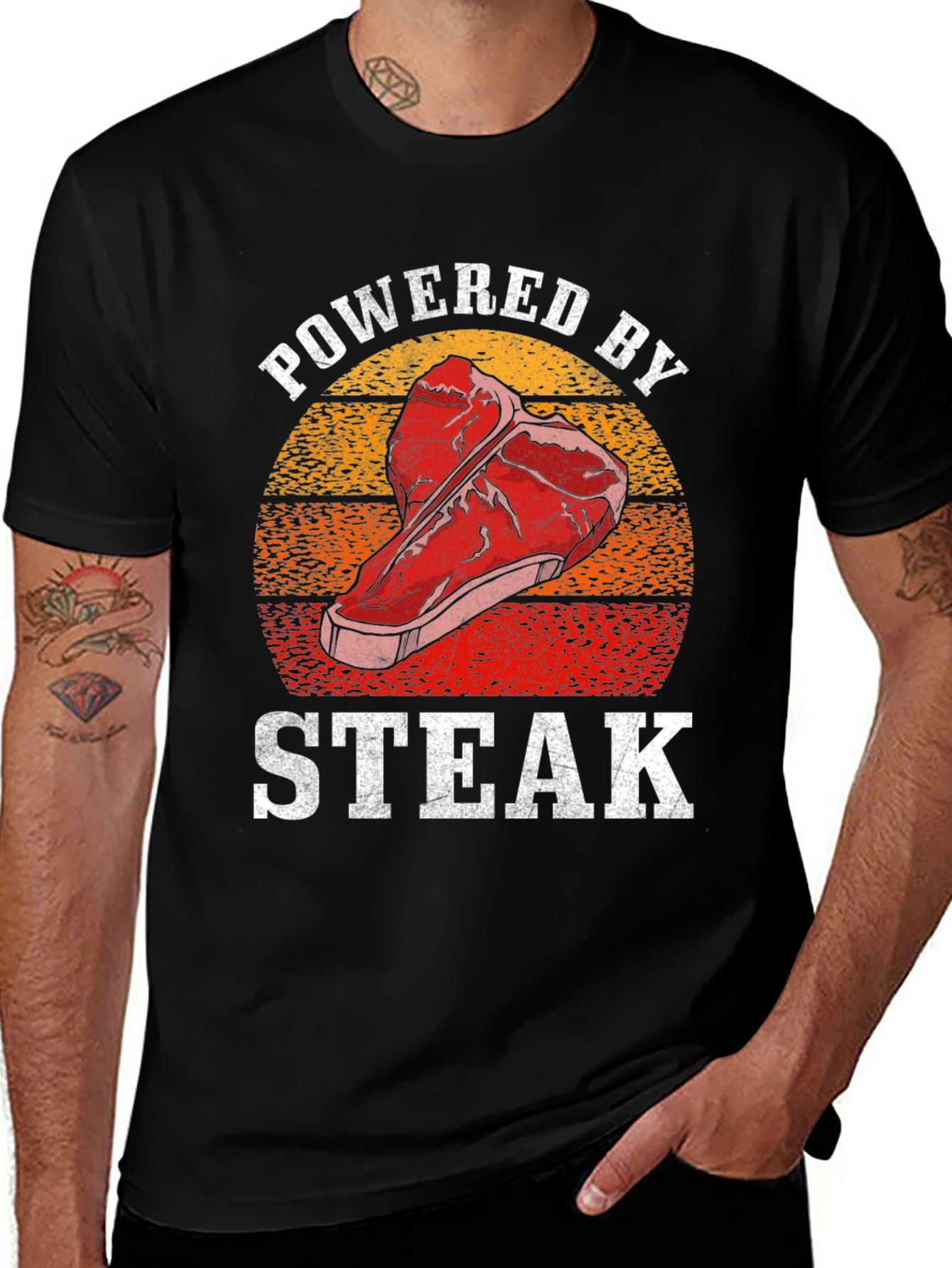 Variant 22 of Powered by Steak Graphic T-Shirt - Funny Foodie Tee
