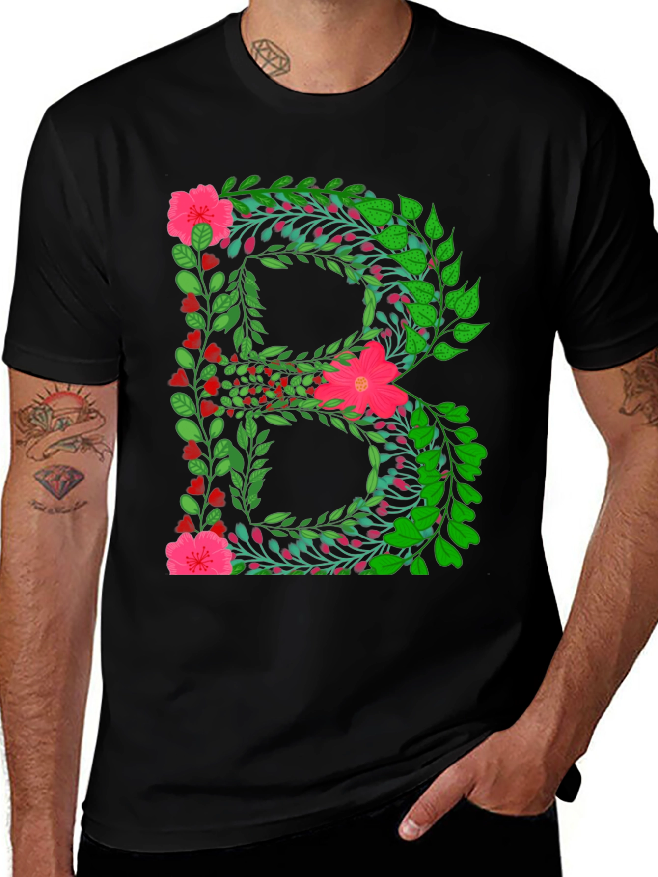 Variant 16 of Floral Letter B Black T-Shirt
