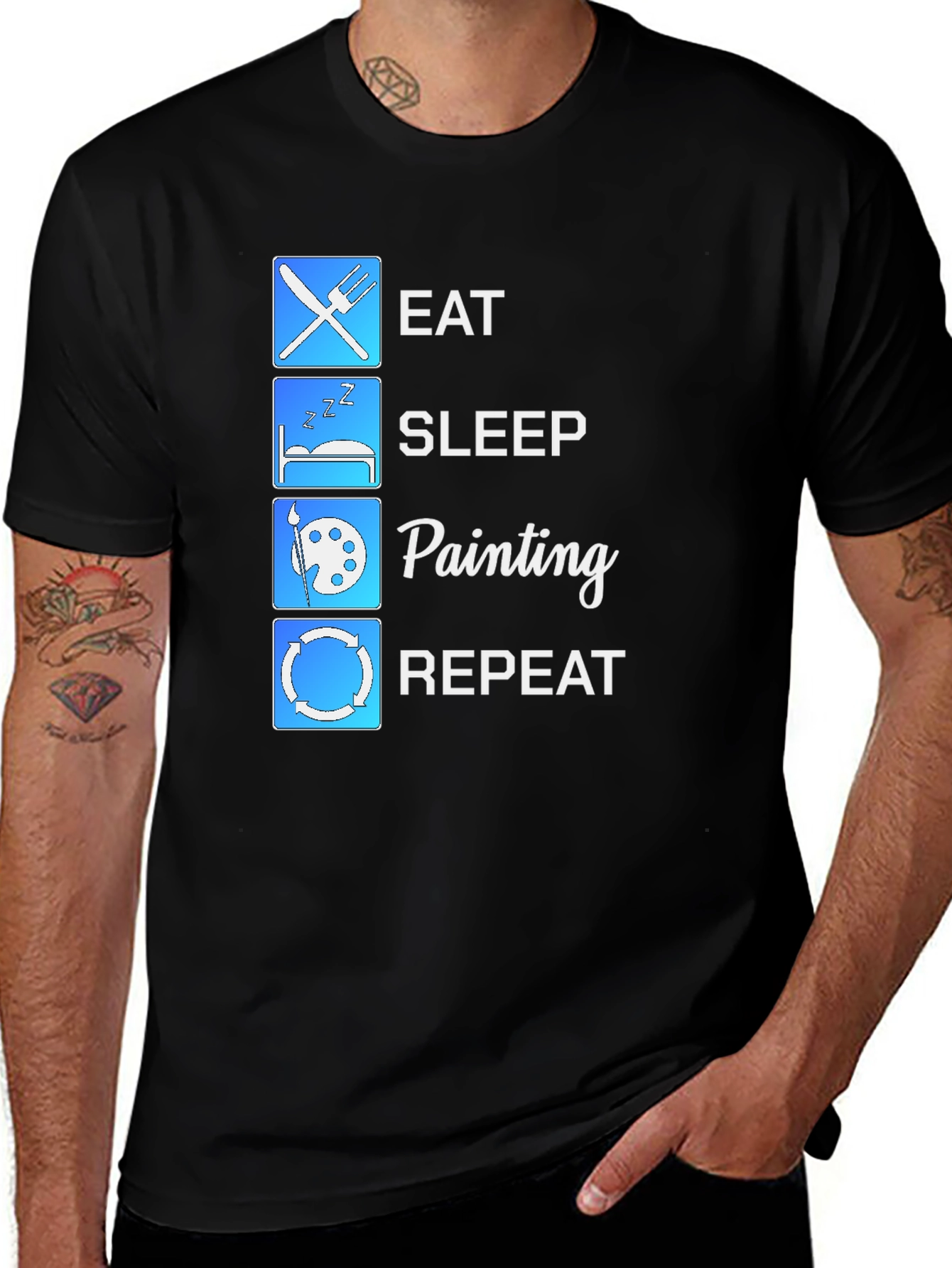 Variant 28 of Eat Sleep Painting Repeat Graphic Tee - Black