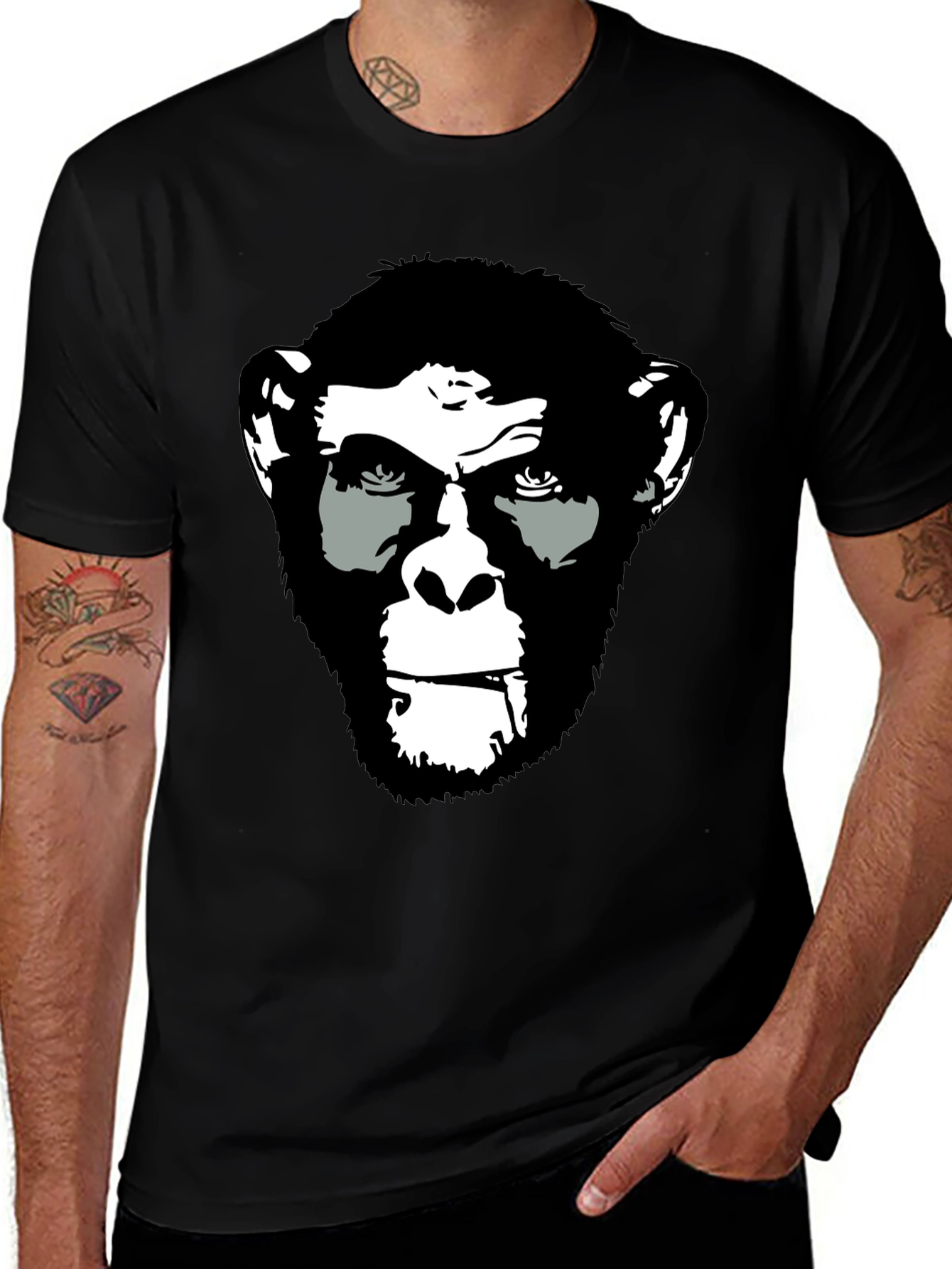 Variant 14 of Ape Face Graphic Print Black T-Shirt