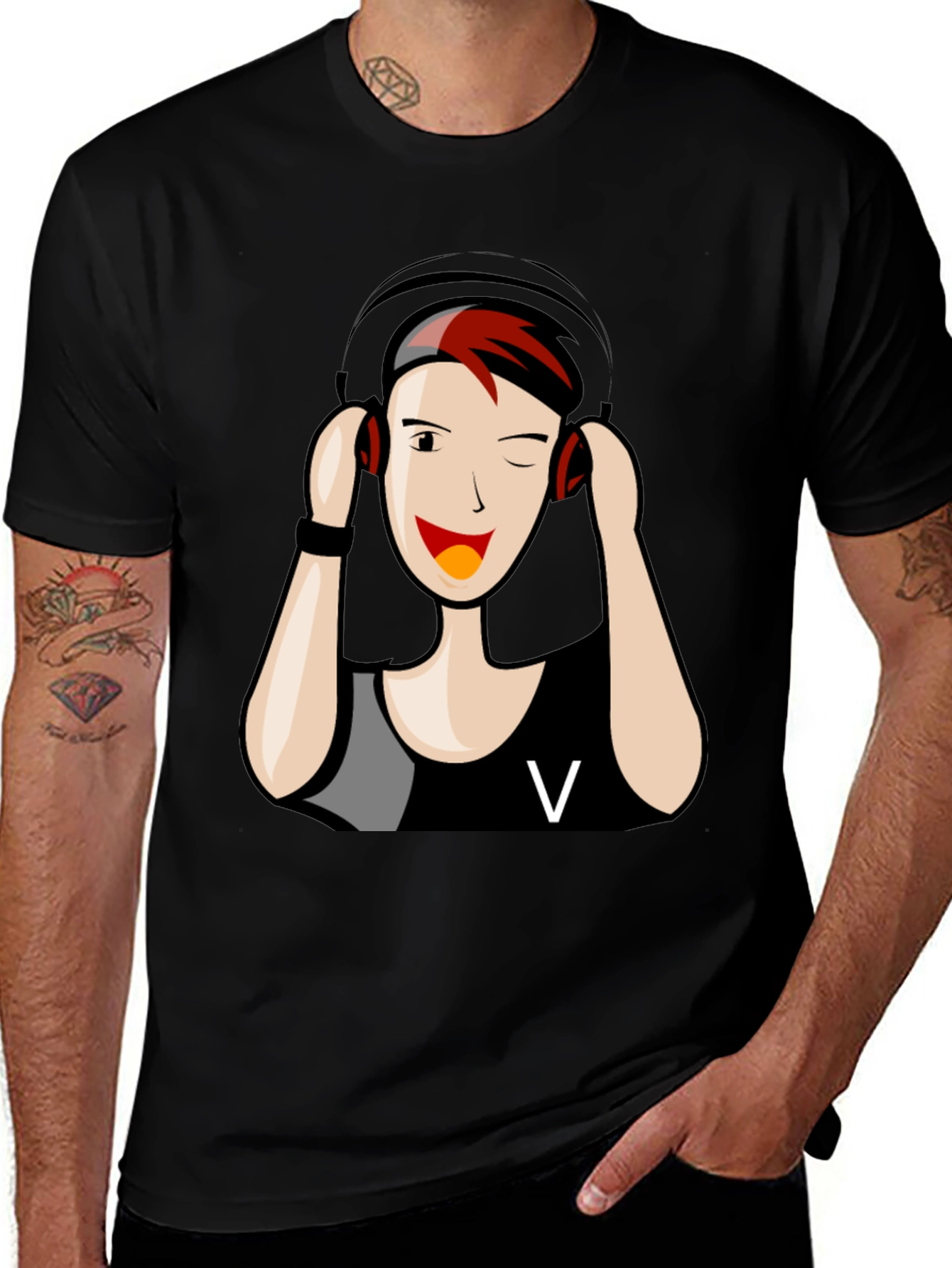 Variant 14 of Cool Cartoon Headphones Graphic Tee